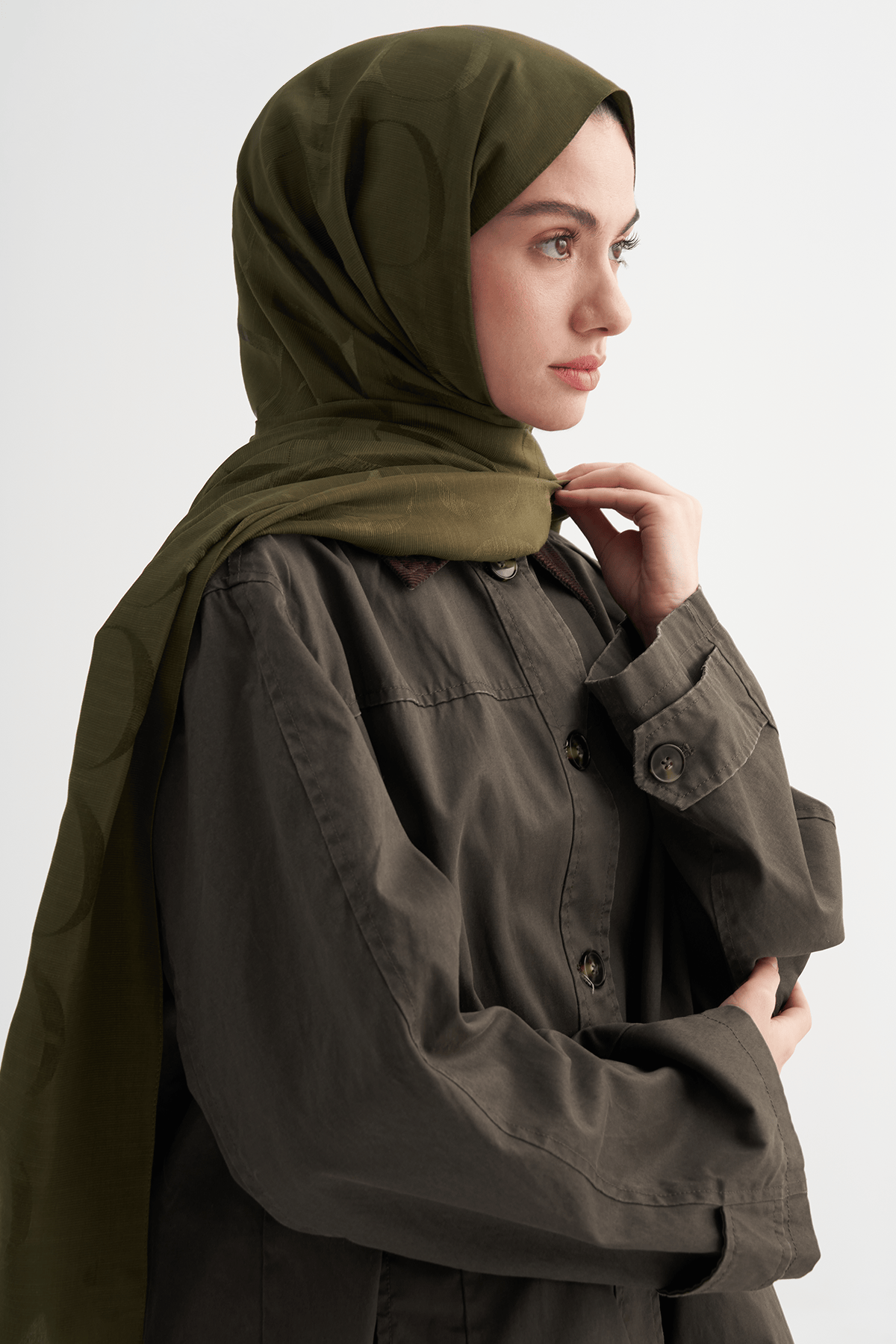 Monogram Pattern Rina Viscose Scarf Evergreen