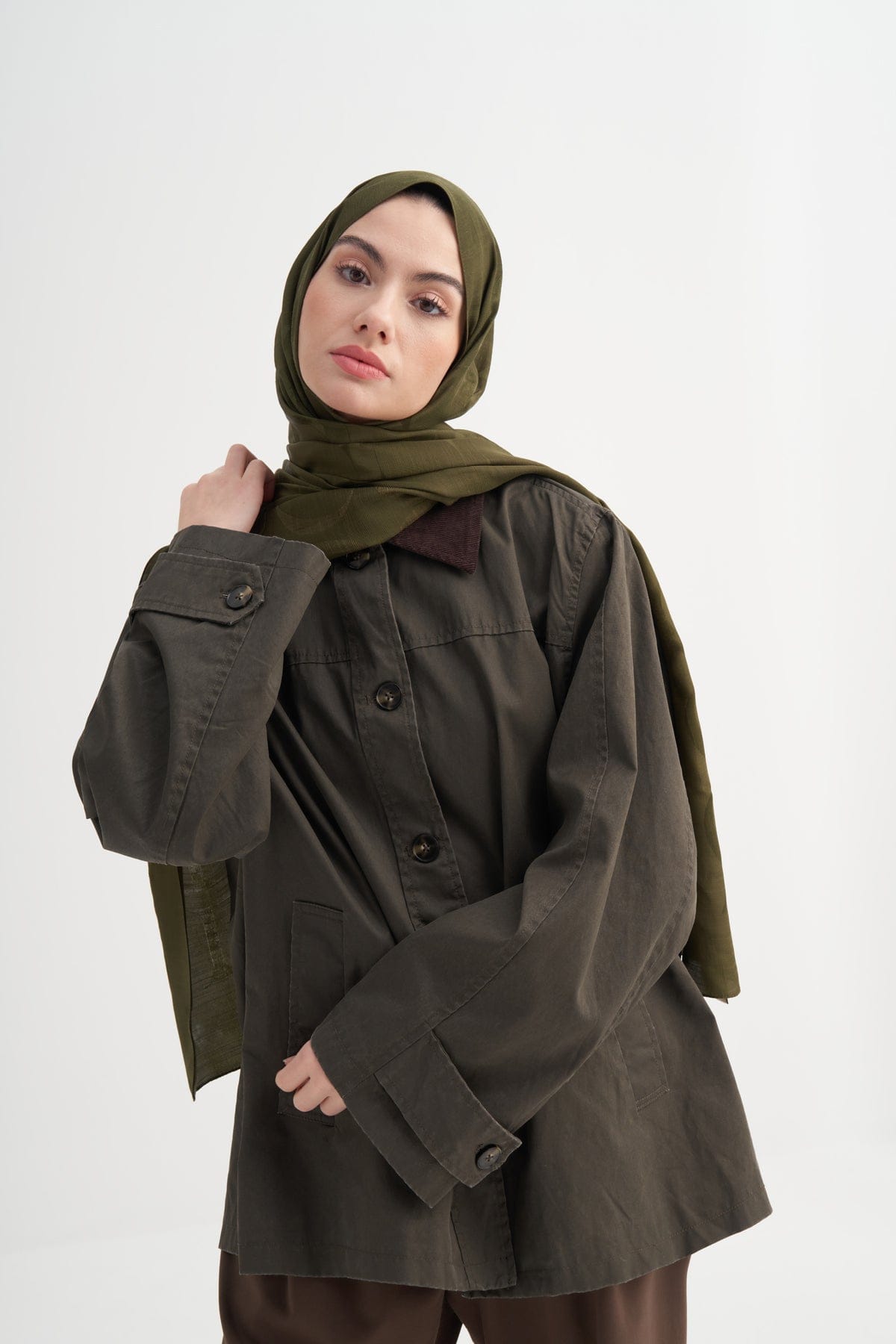 Monogram Pattern Rina Viscose Scarf Evergreen