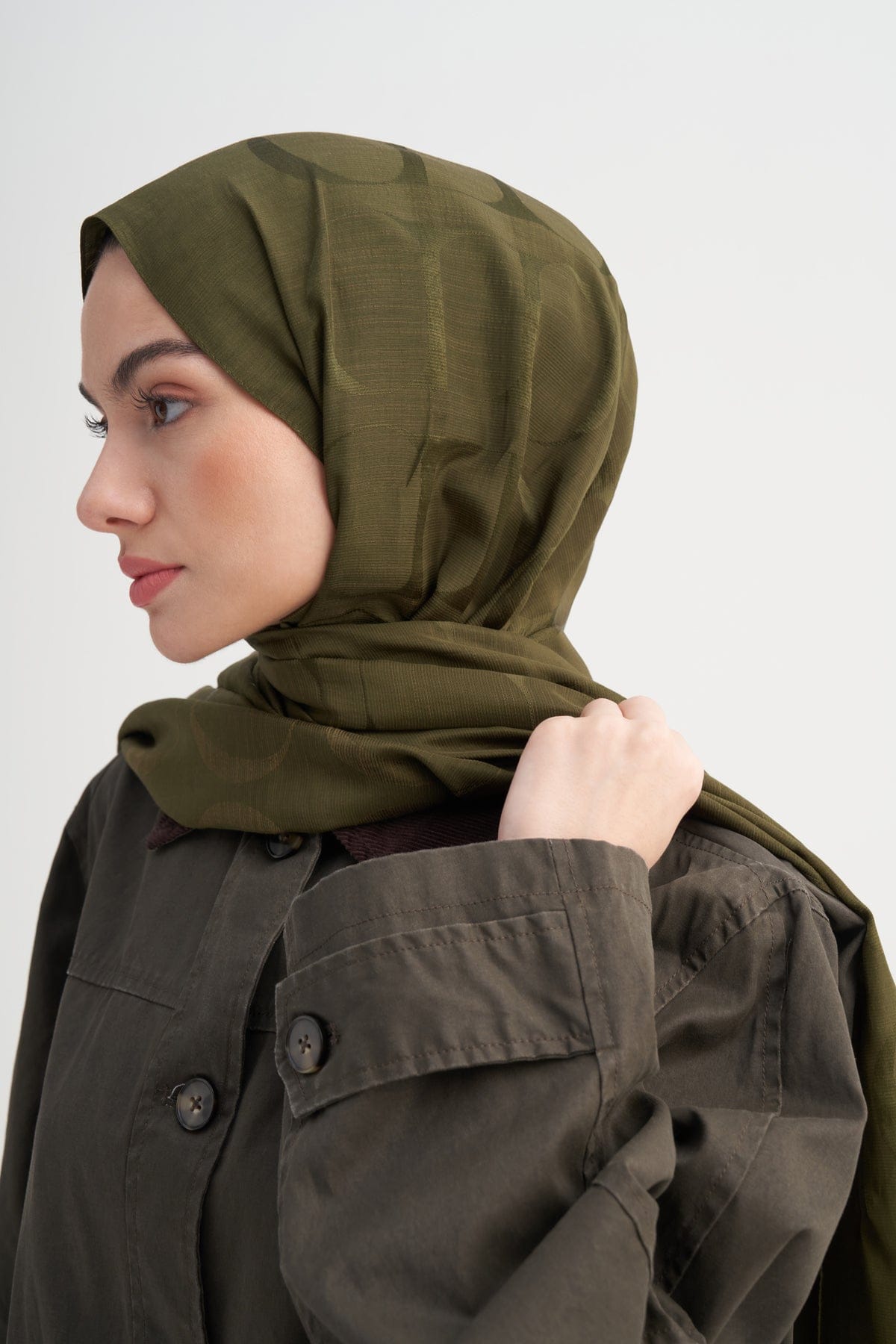 Monogram Pattern Rina Viscose Scarf Evergreen