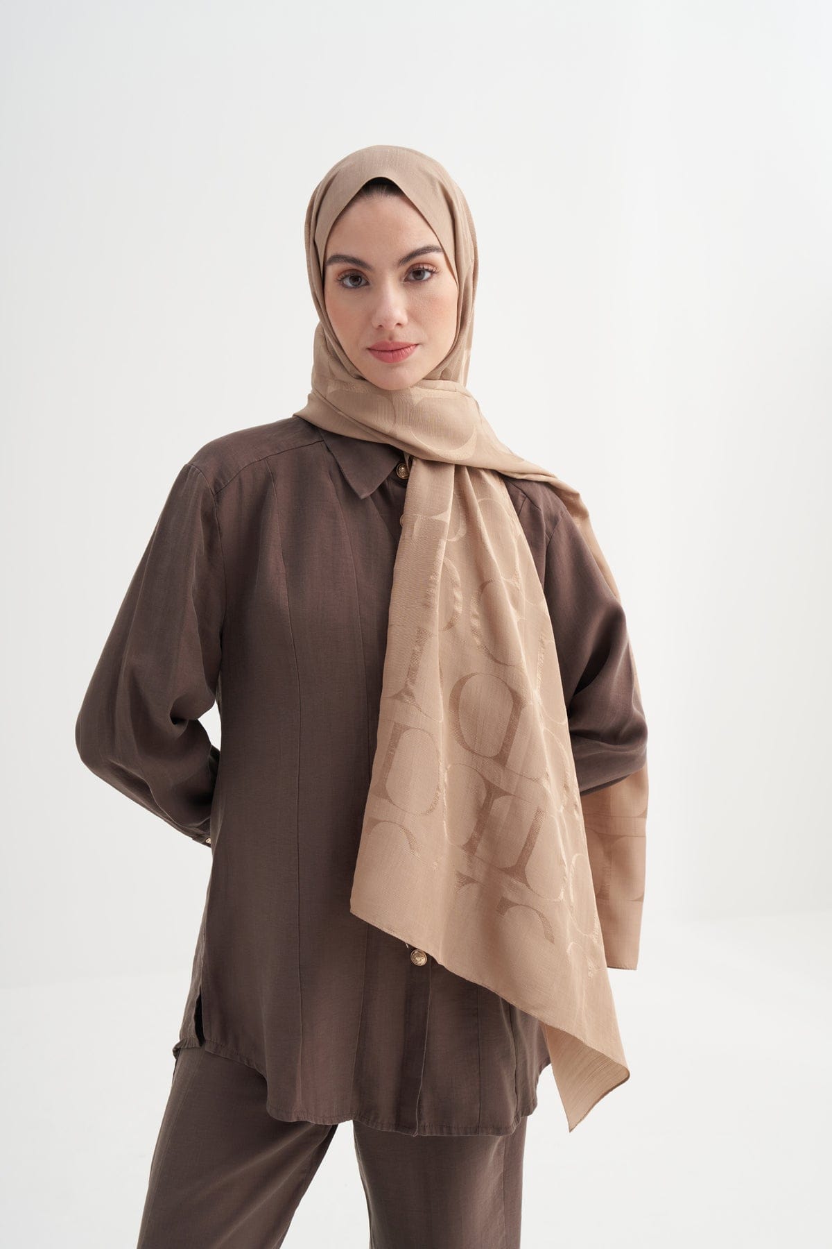 Monogram Pattern Rina Viscose Scarf Mink