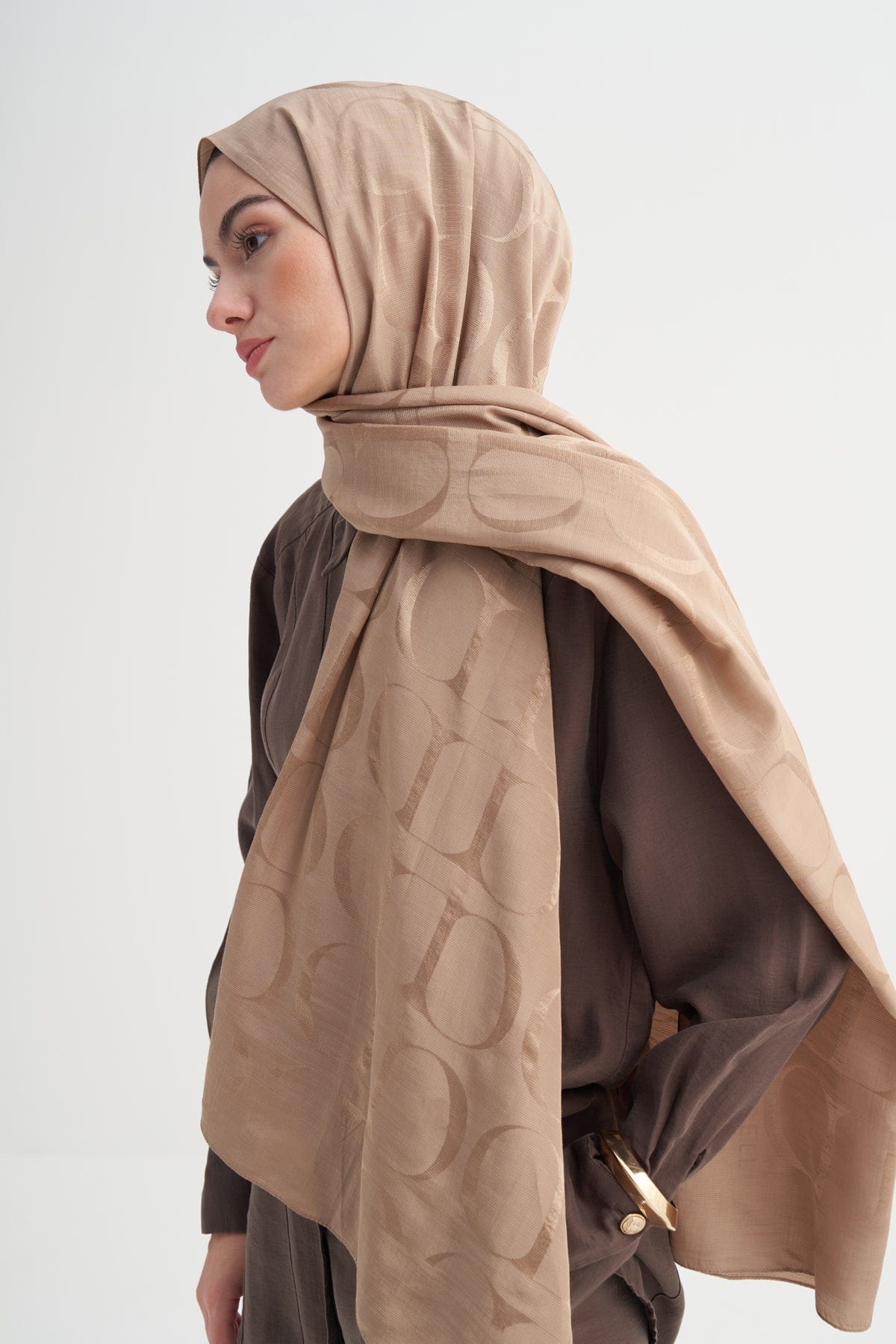 Monogram Pattern Rina Viscose Scarf Mink