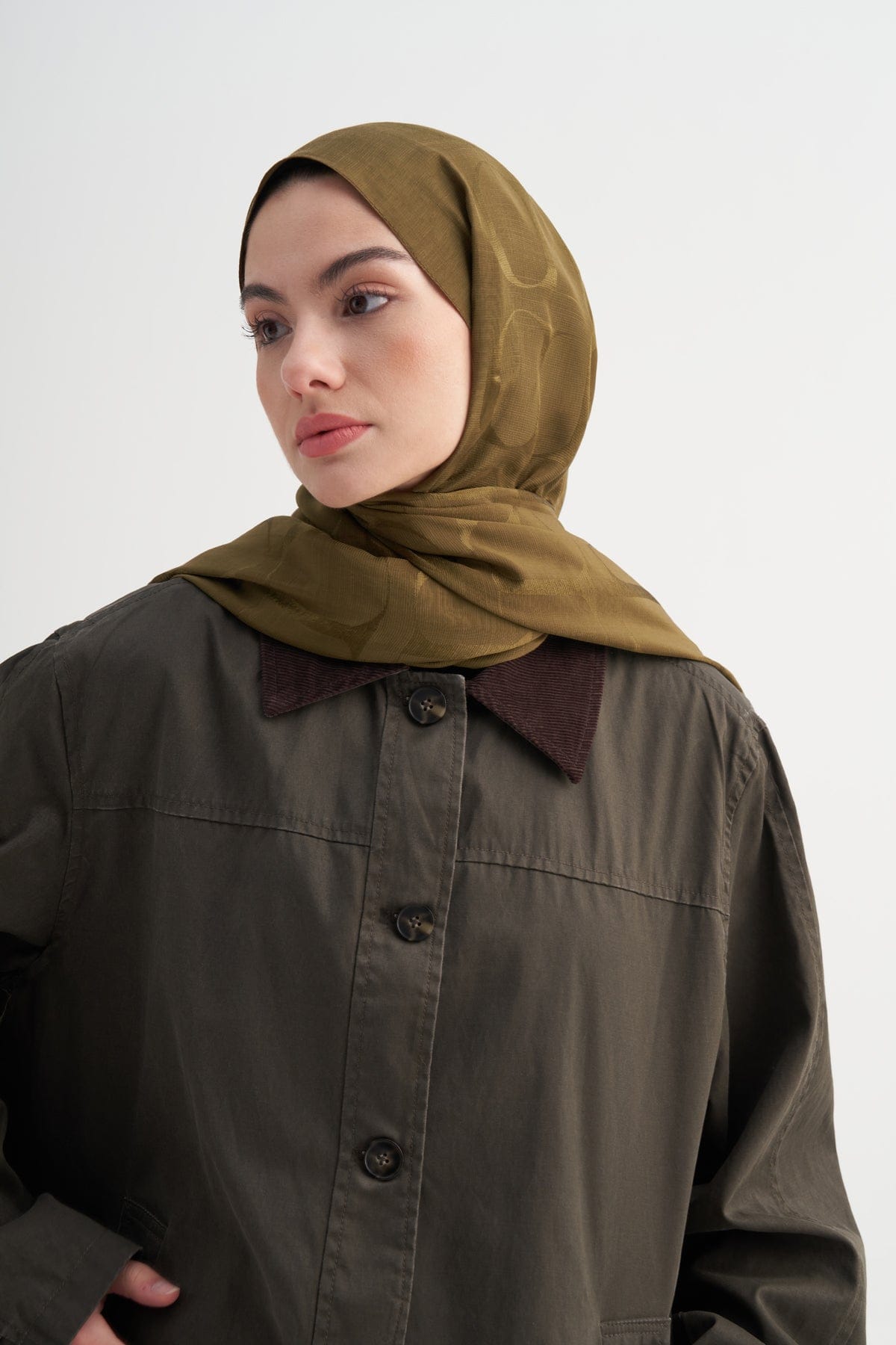 Monogram Pattern Rina Viscose Scarf Olive Green