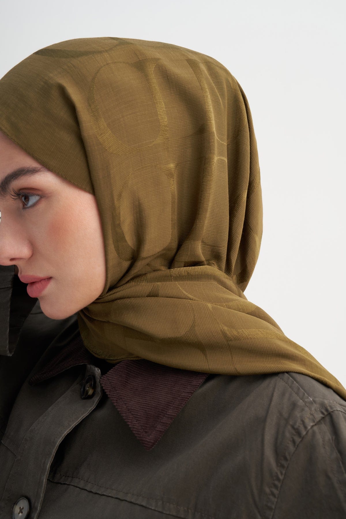 Monogram Pattern Rina Viscose Scarf Olive Green