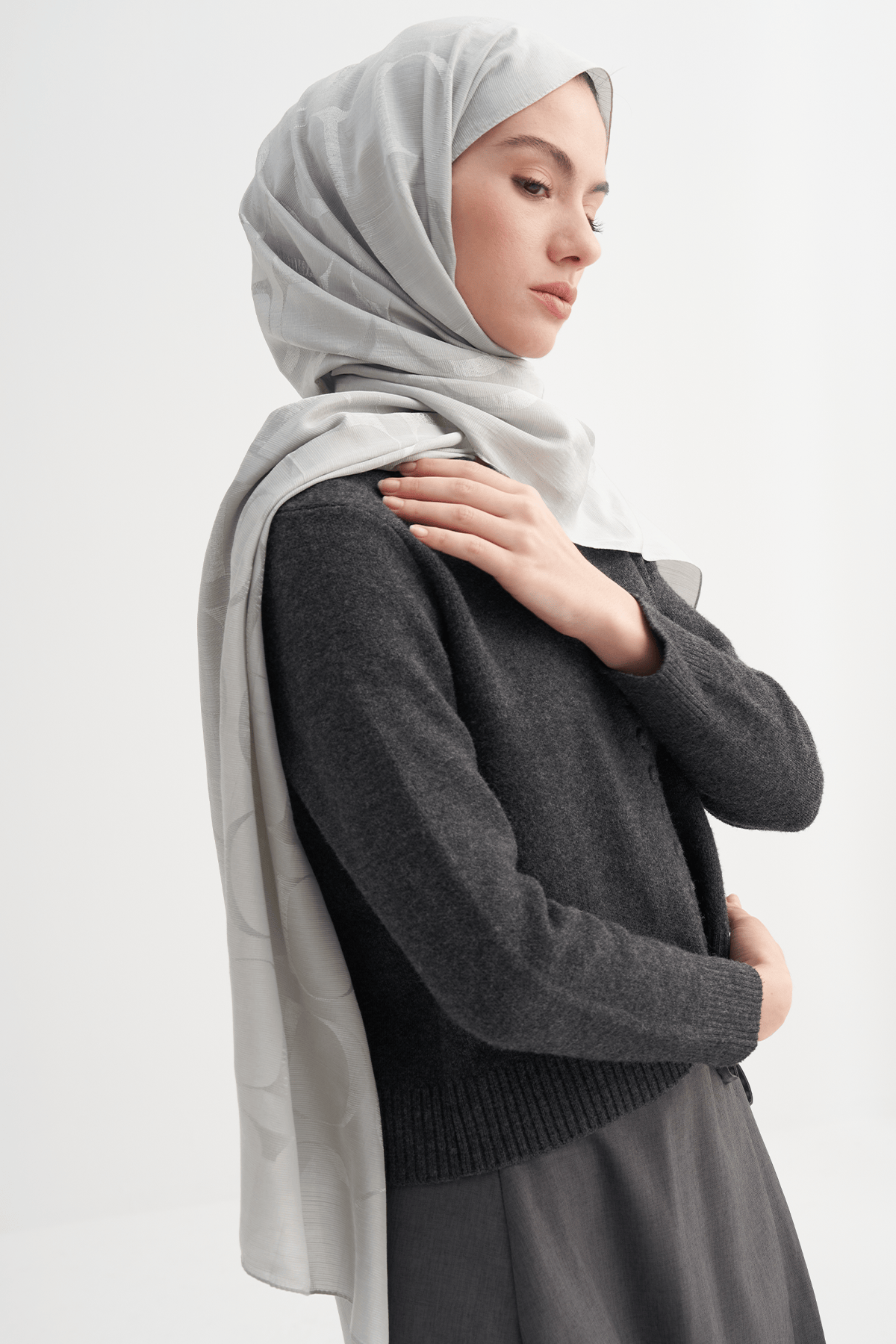 Monogram Pattern Rina Viscose Scarf Silver