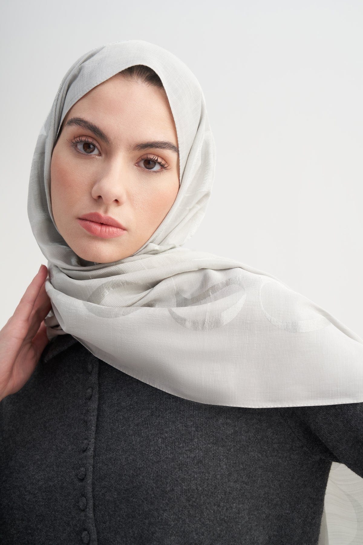 Monogram Pattern Rina Viscose Scarf Silver