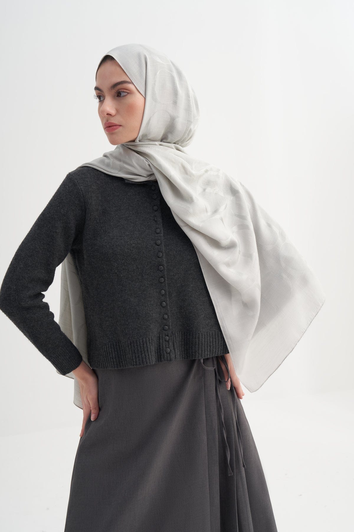 Monogram Pattern Rina Viscose Scarf Silver