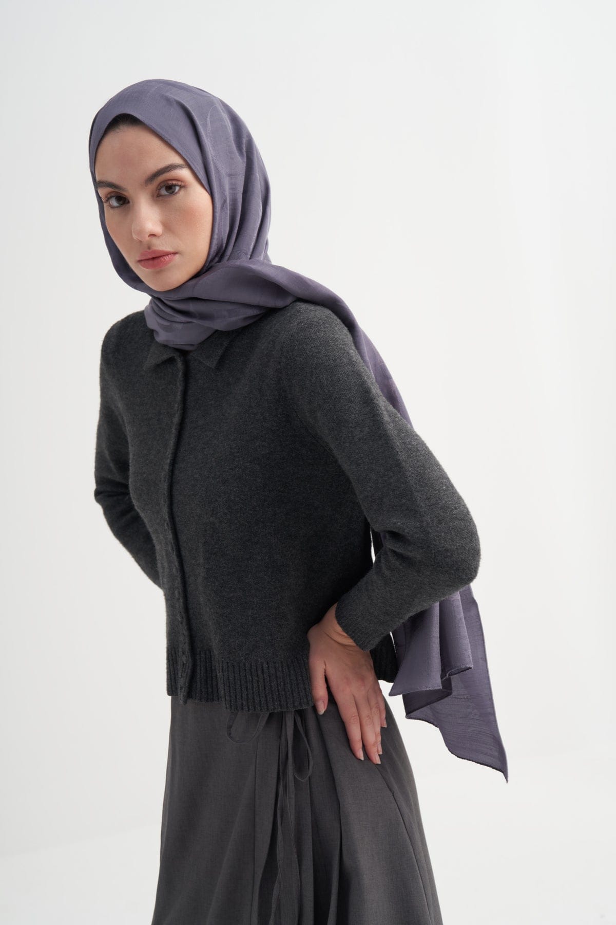 Monogram Pattern Rina Viscose Scarf Smoky