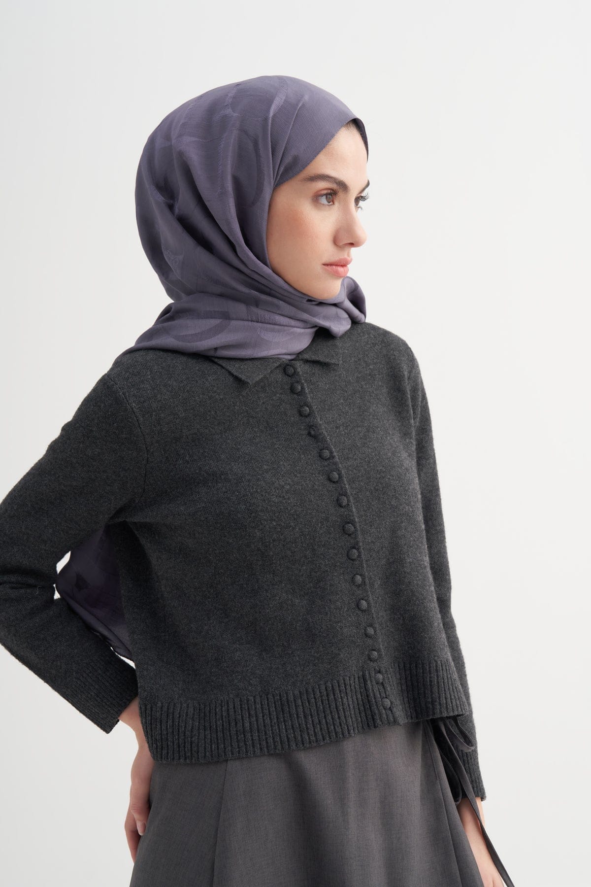 Monogram Pattern Rina Viscose Scarf Smoky