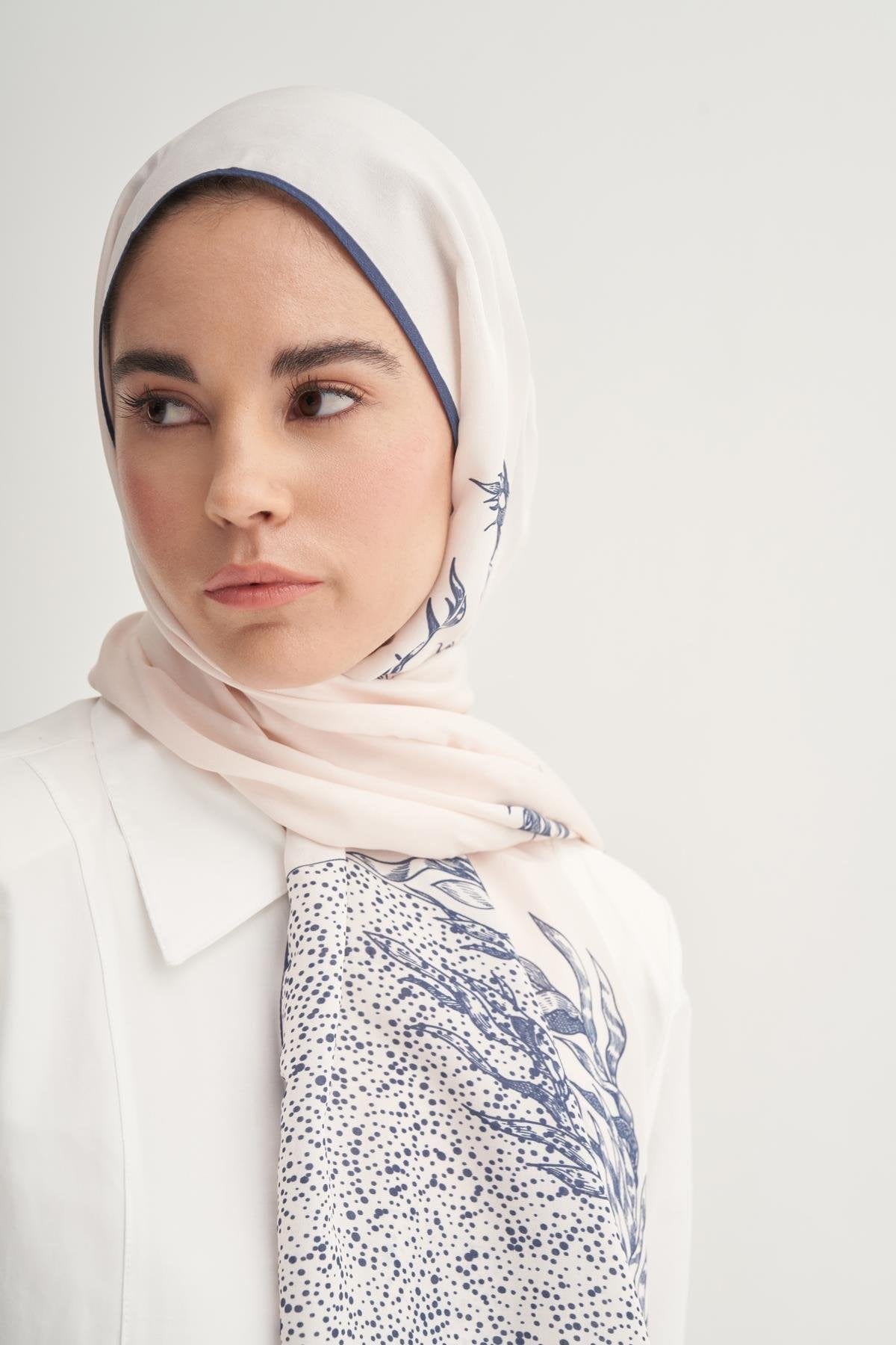 Navy Monogram Viscose Scarf Cream