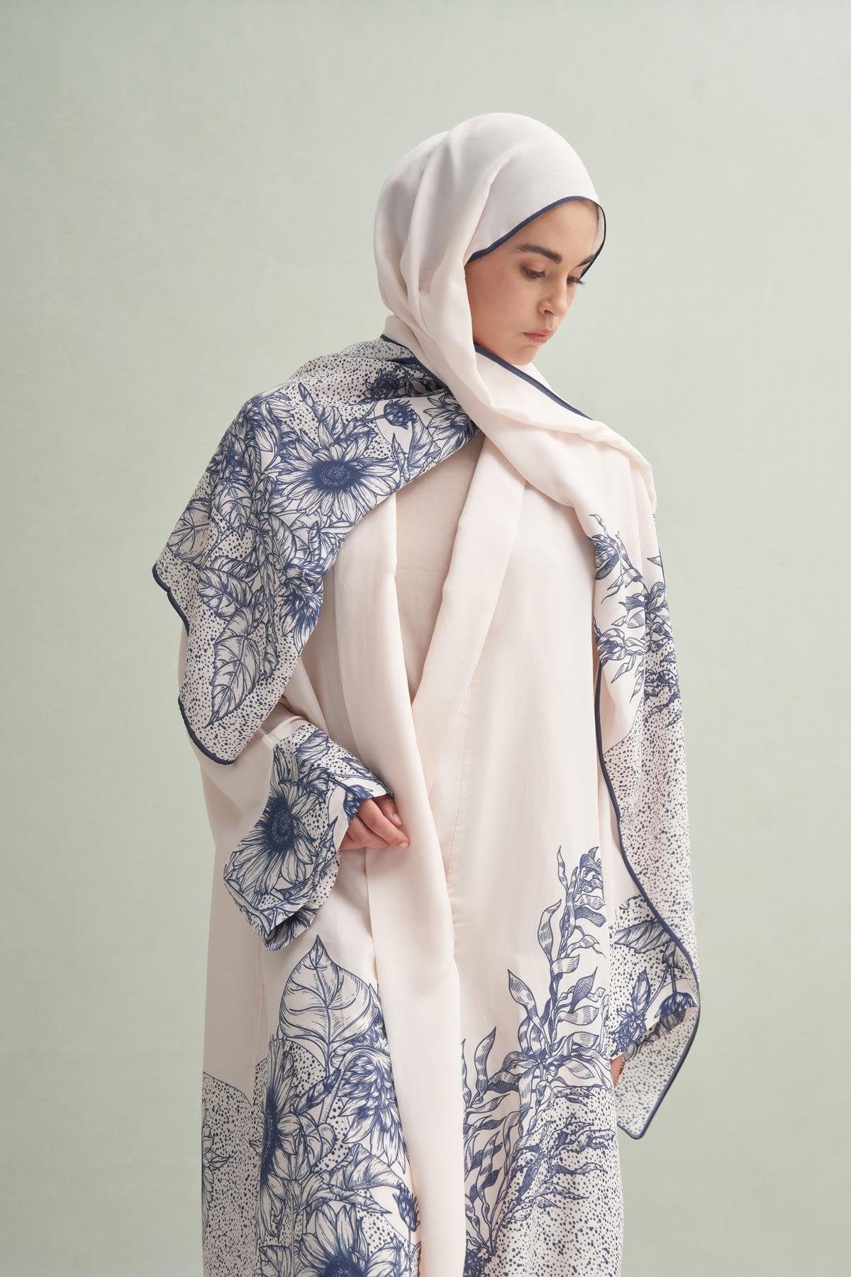 Navy Viscose Abaya Cream