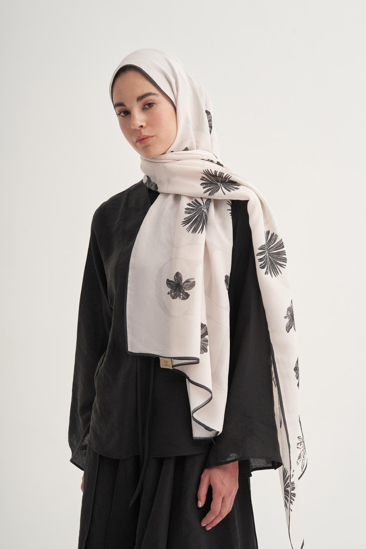Noir Floral Monogram Viscose Scarf Cream