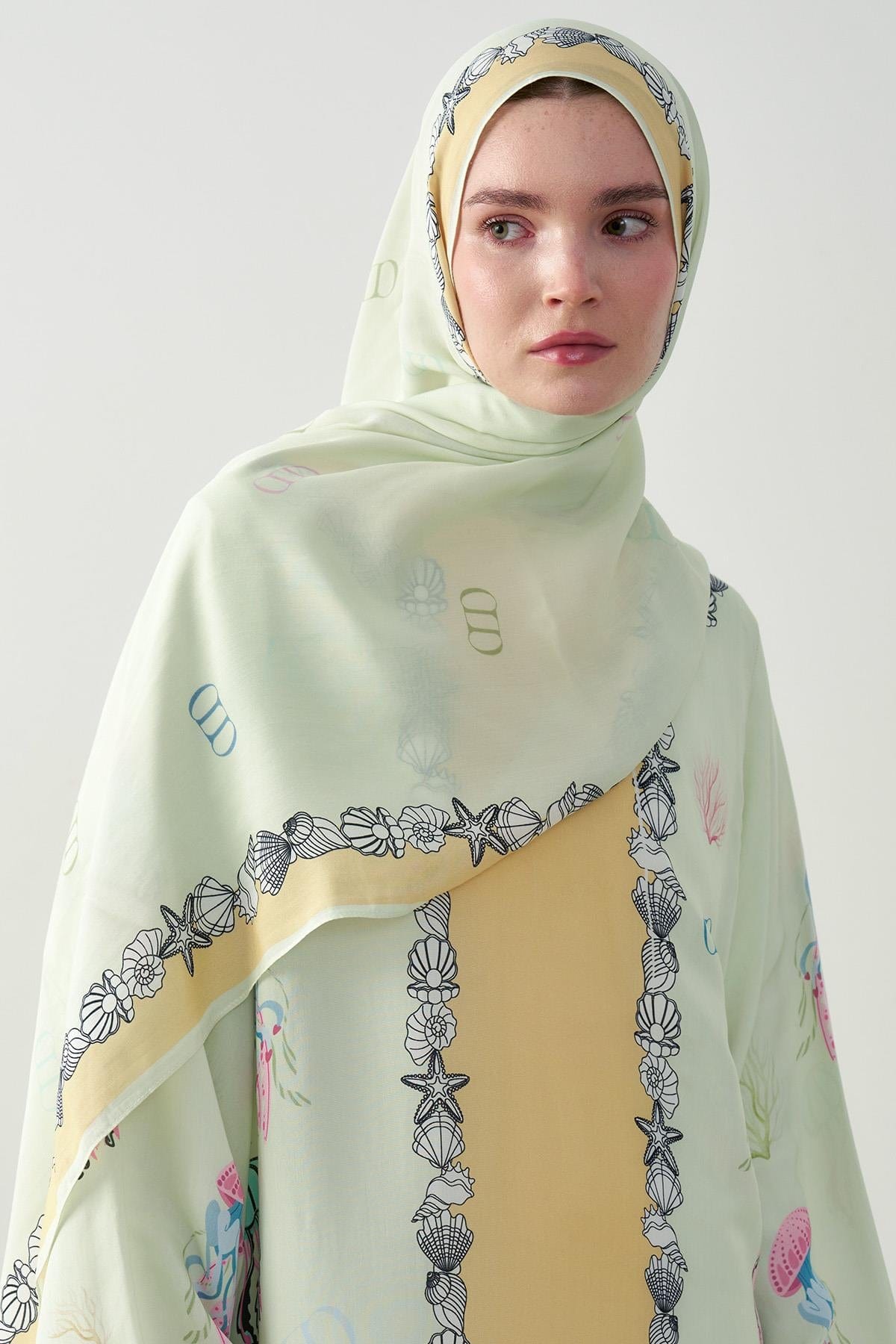 Ocean Monogram Viscose Scarf Mint Green