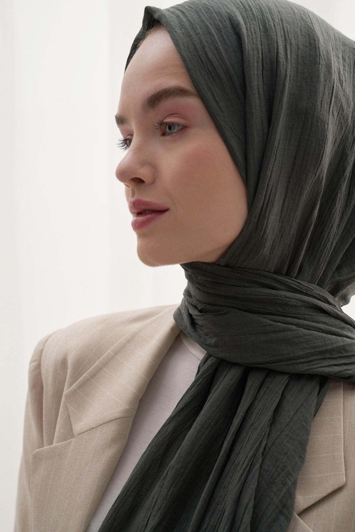 Organic Cotton Crinkle Scarf Army Green