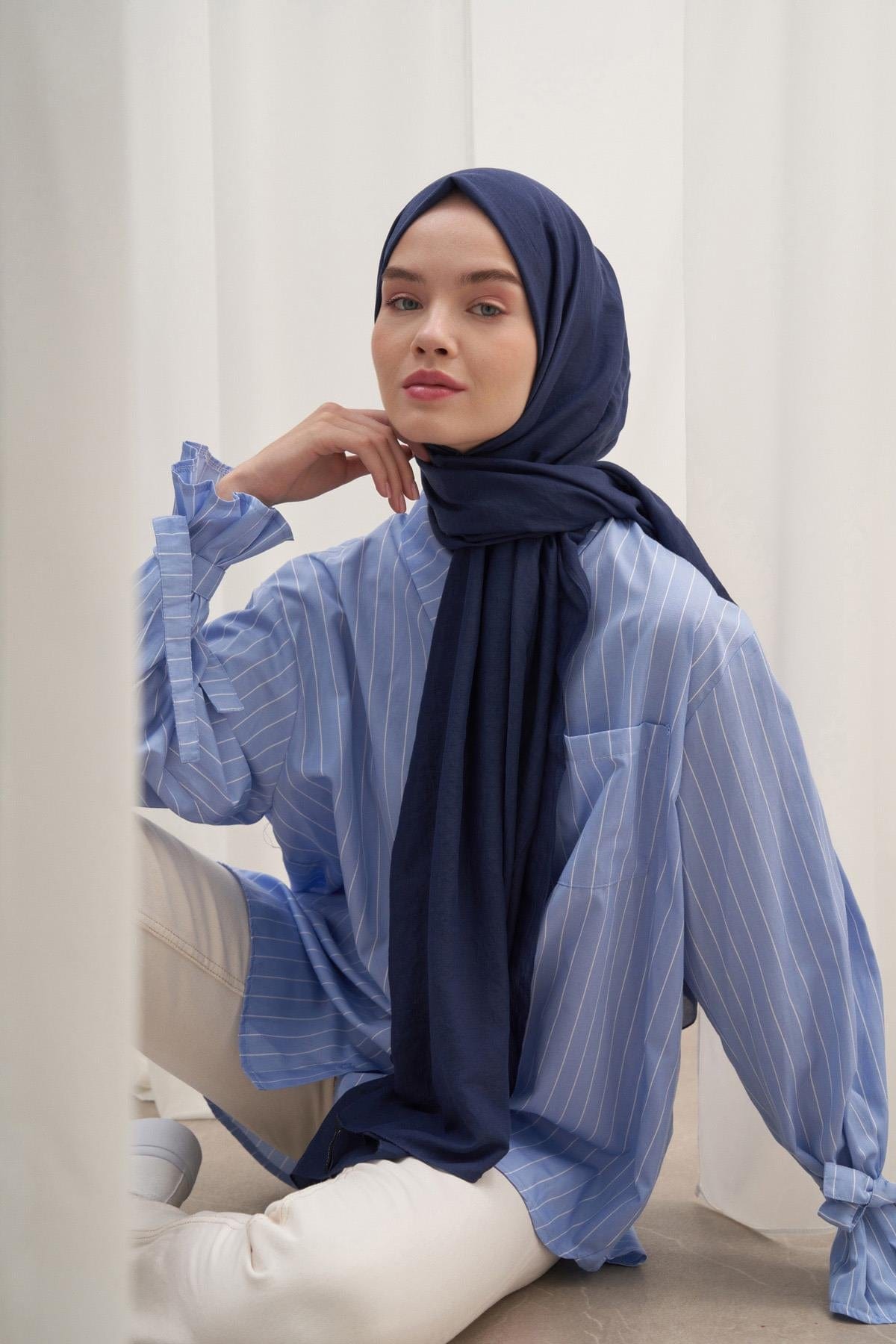 Organic Cotton Crinkle Scarf Dark Navy