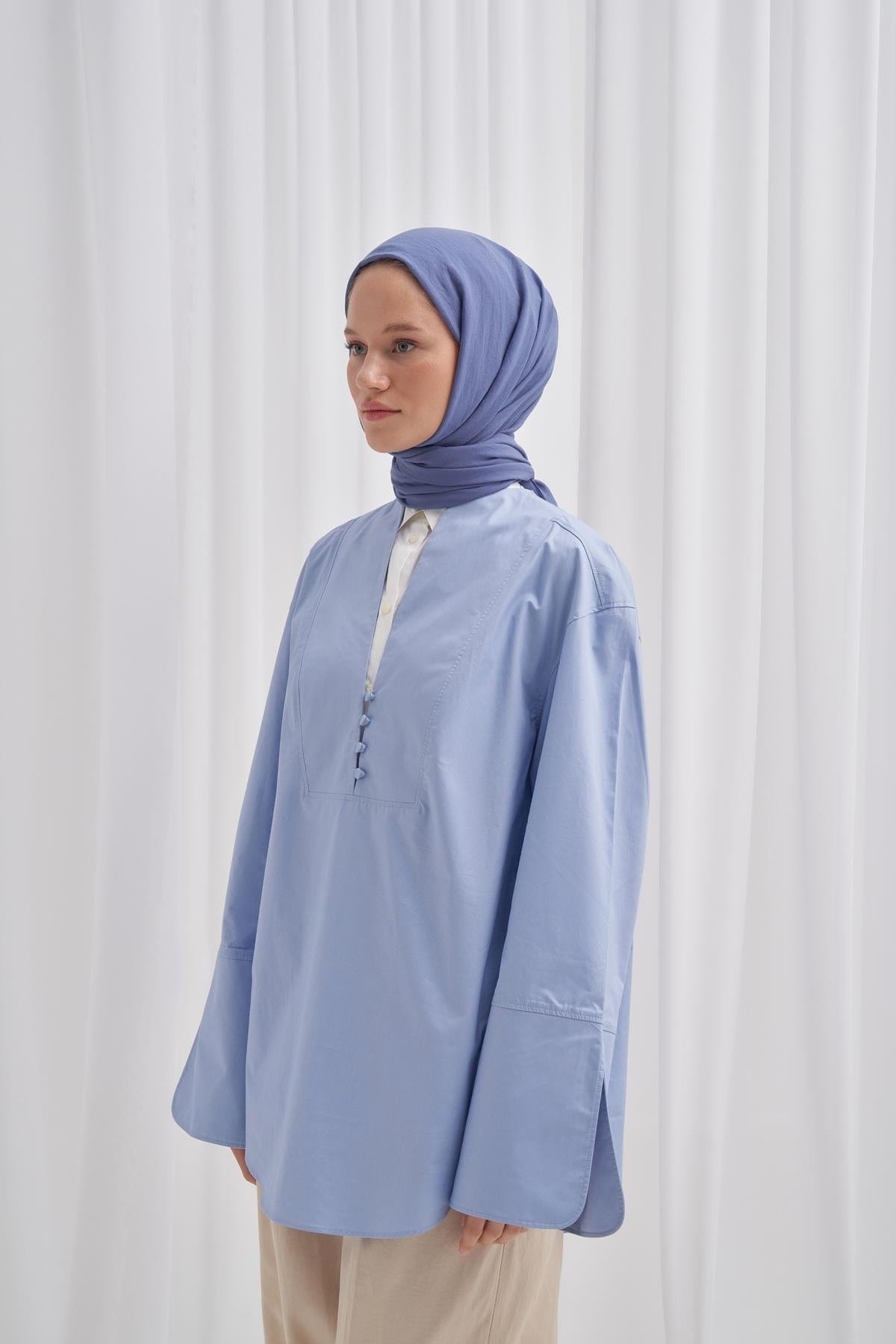 Organic Cotton Crinkle Scarf Denim Blue