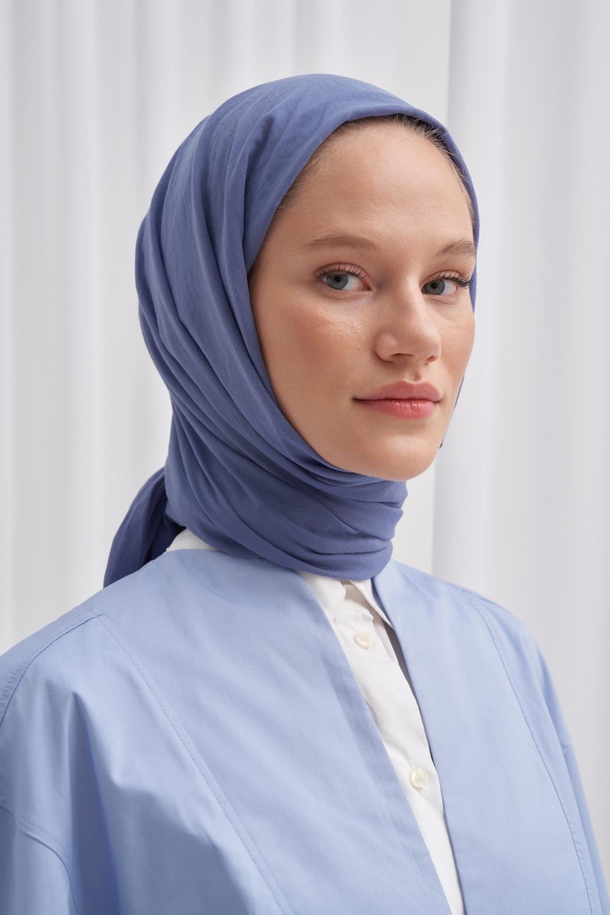 Organic Cotton Crinkle Scarf Denim Blue