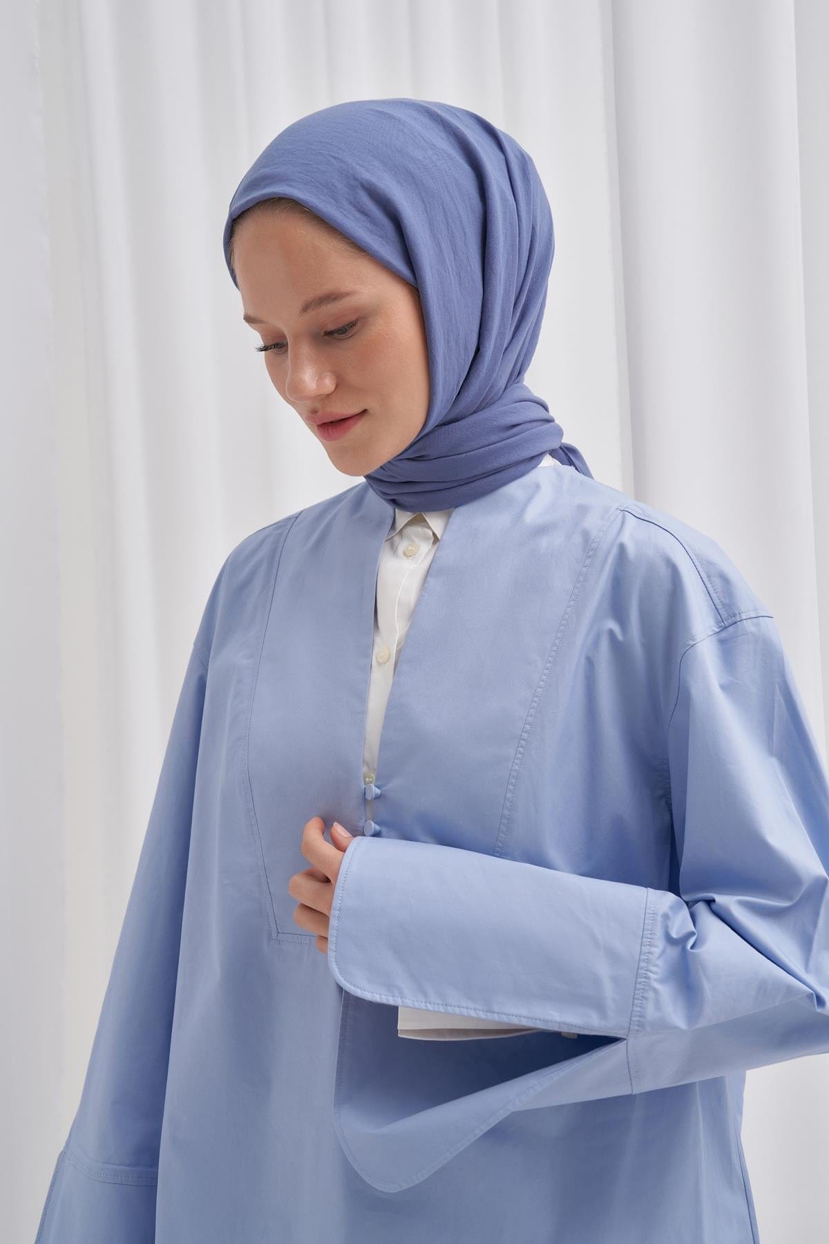 Organic Cotton Crinkle Scarf Denim Blue