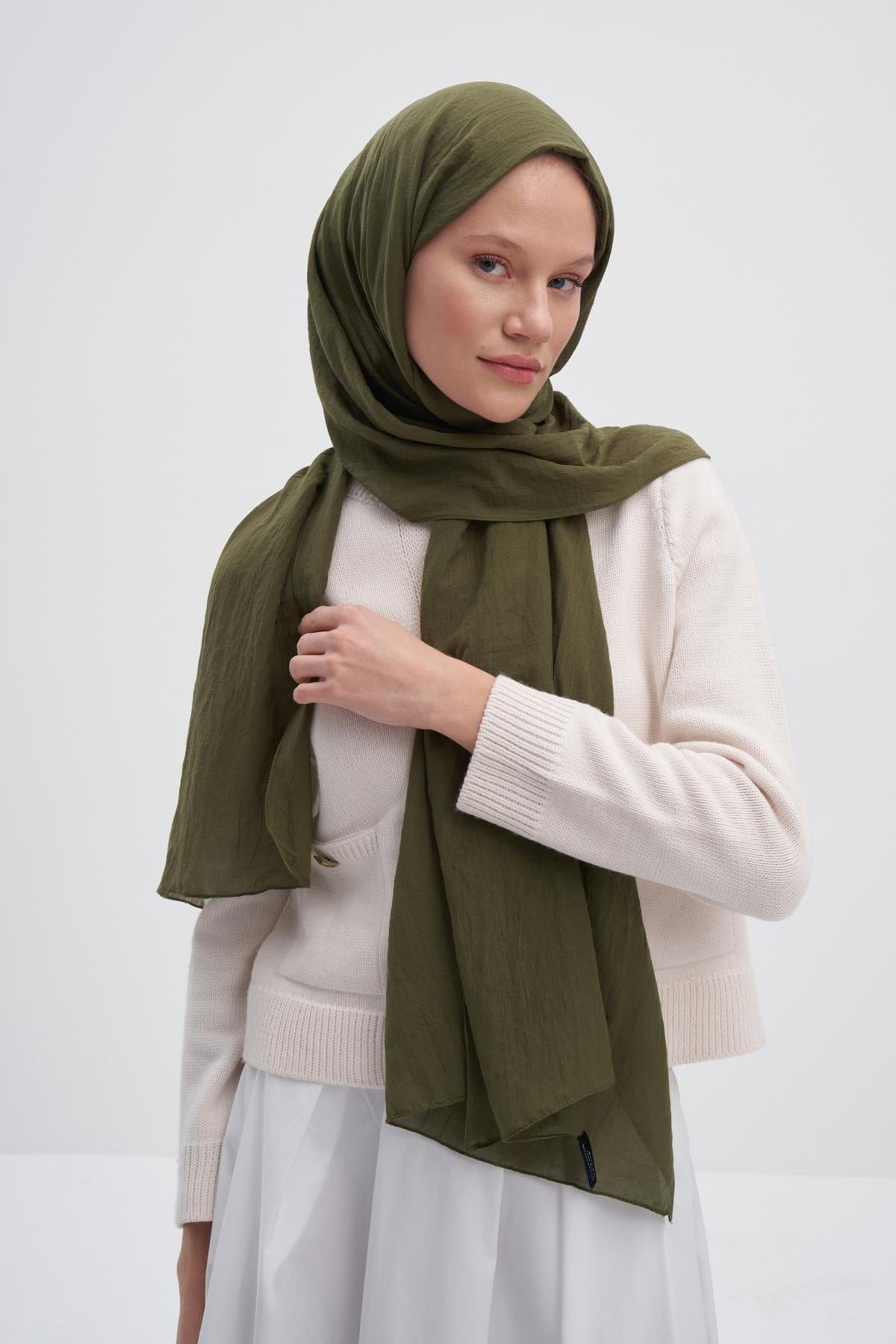 Organic Cotton Crinkle Scarf Olive Green