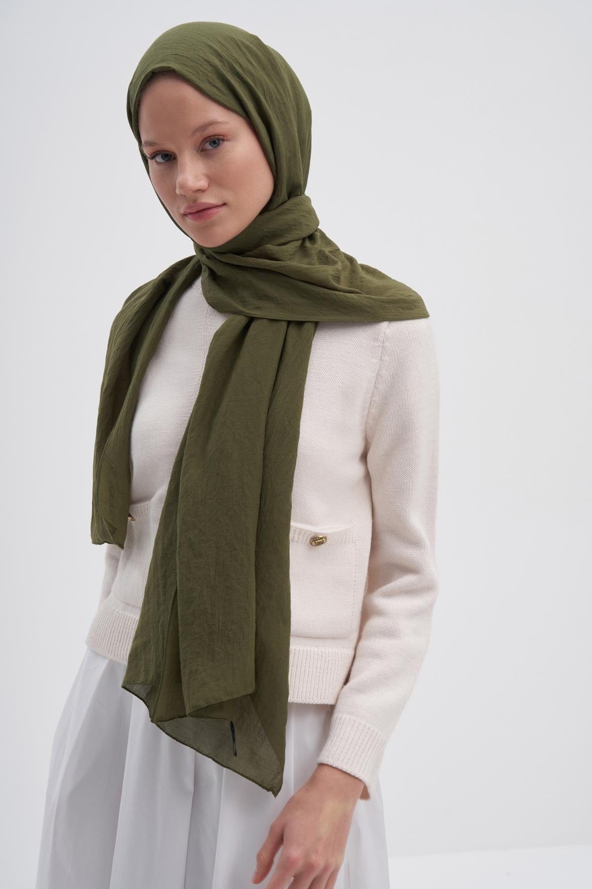 Organic Cotton Crinkle Scarf Olive Green