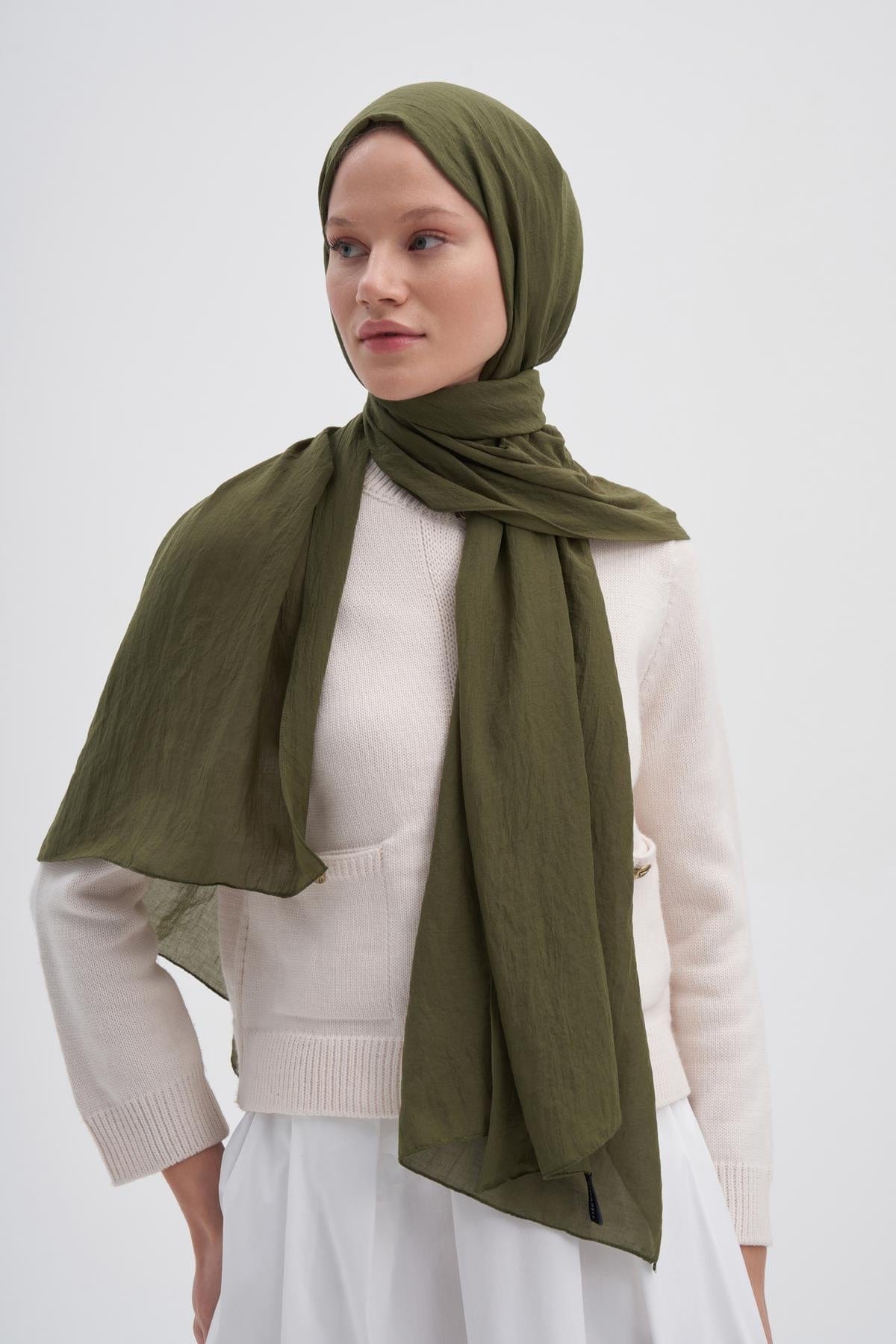 Organic Cotton Crinkle Scarf Olive Green