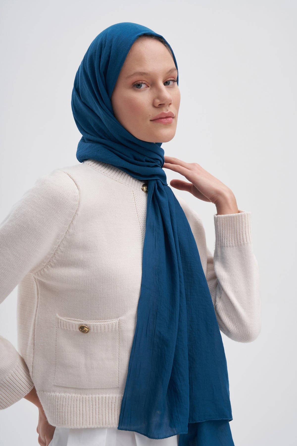 Organic Cotton Crinkle Scarf Petrol Blue
