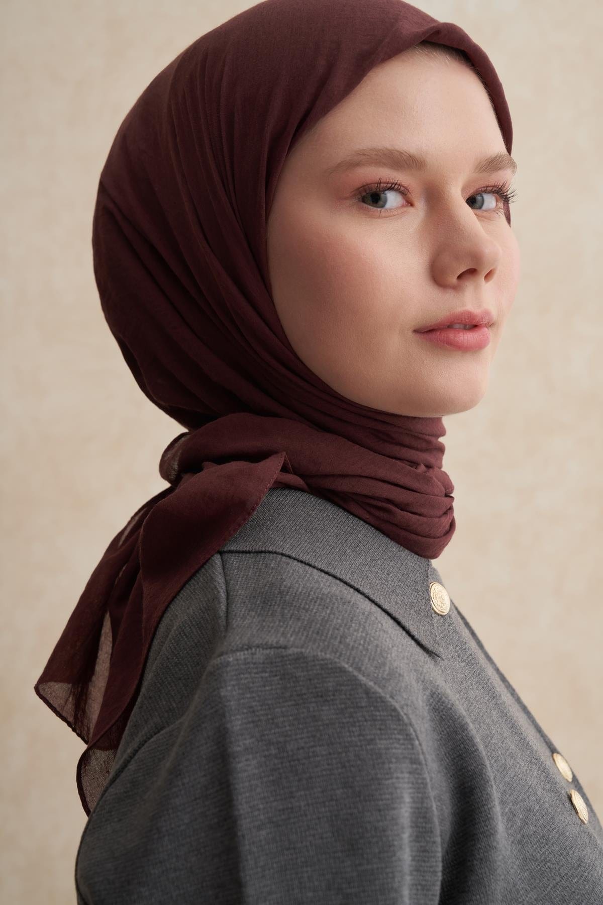Organic Cotton Crinkle Square Scarf Auburn