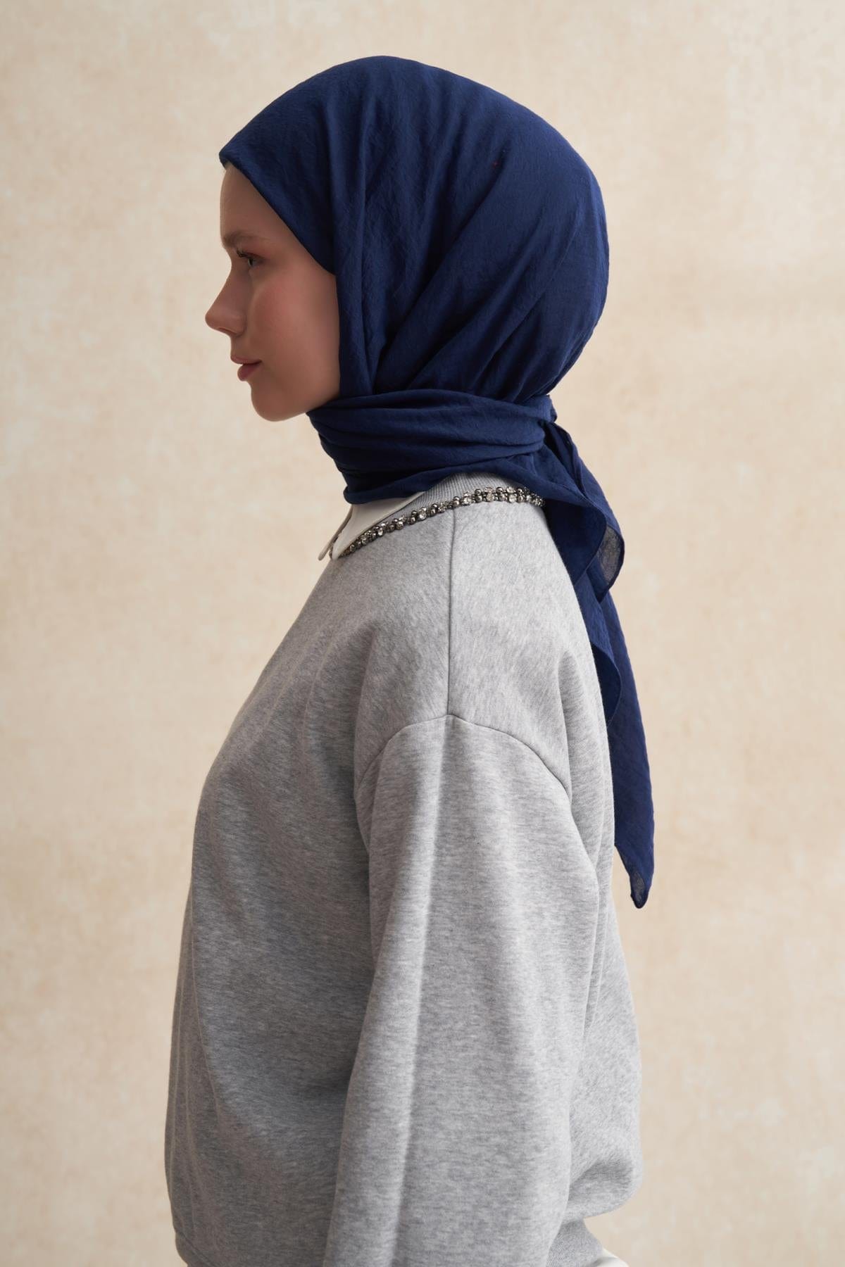 Organic Cotton Crinkle Square Scarf Dark Navy