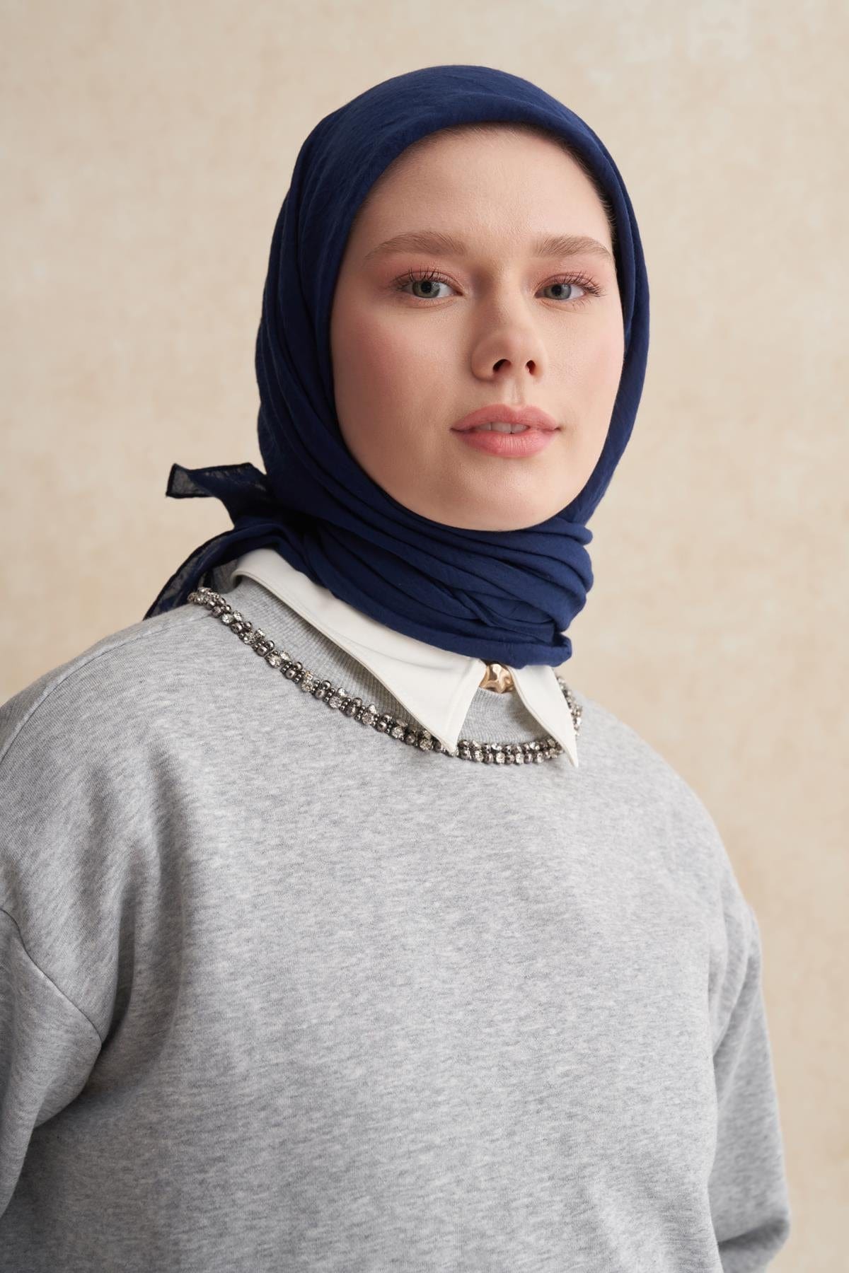 Organic Cotton Crinkle Square Scarf Dark Navy