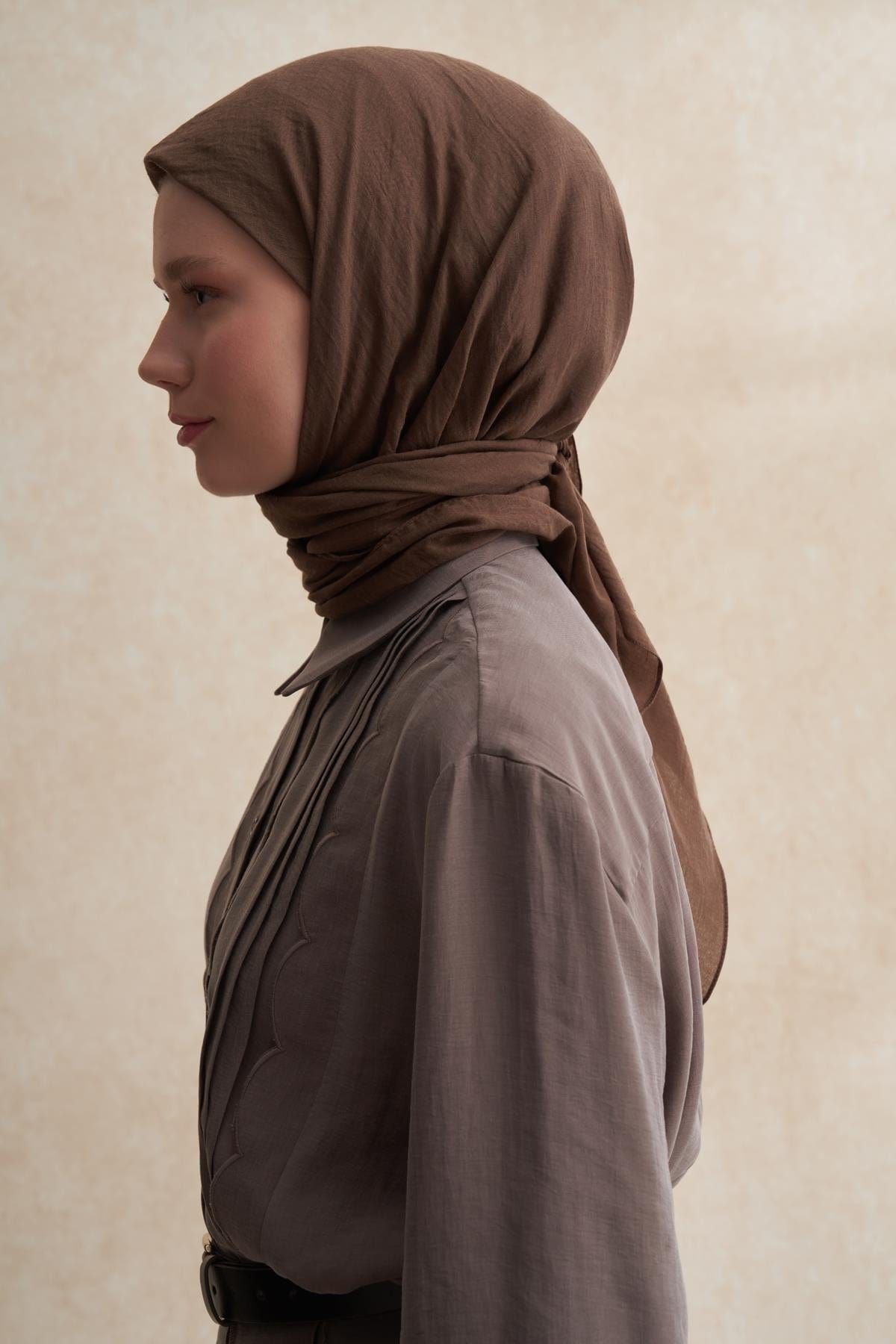 Organic Cotton Crinkle Square Scarf Dusty Brown