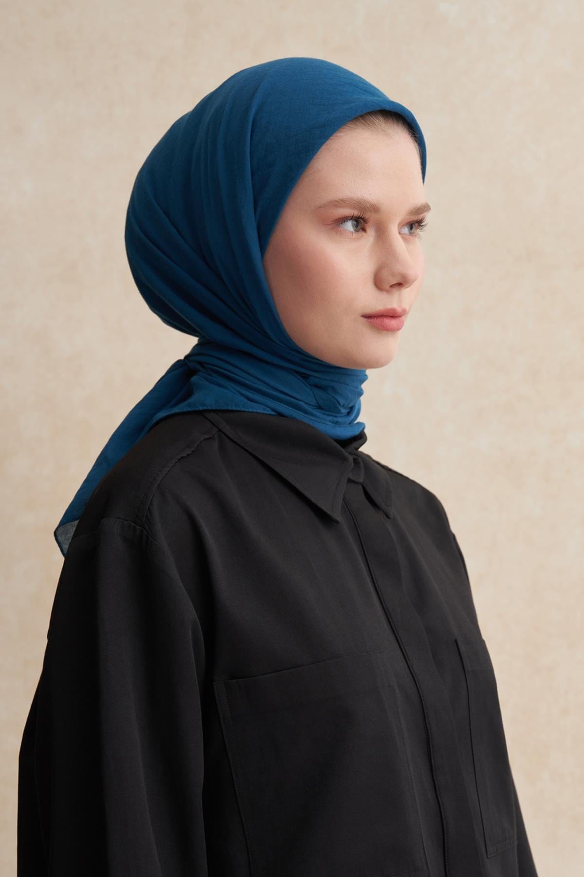 Organic Cotton Crinkle Square Scarf Petrol Blue