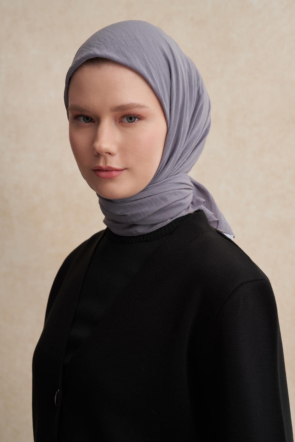 Organic Cotton Crinkle Square Scarf Silver Gray