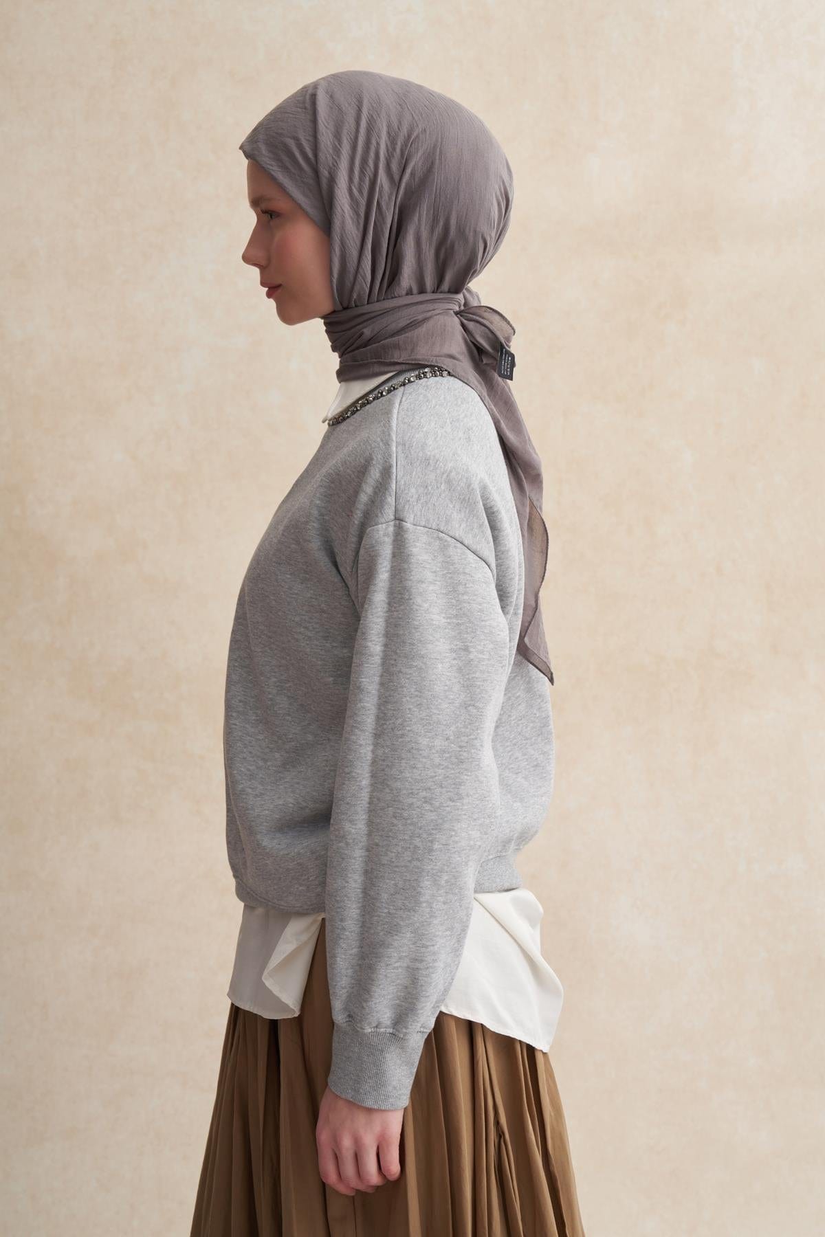 Organic Cotton Crinkle Square Scarf Smoky Gray