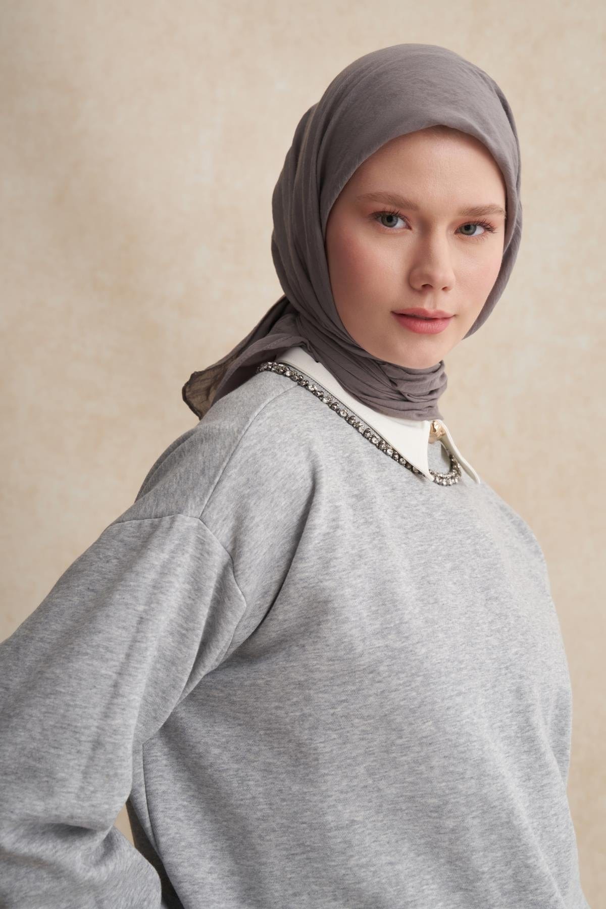 Organic Cotton Crinkle Square Scarf Smoky Gray