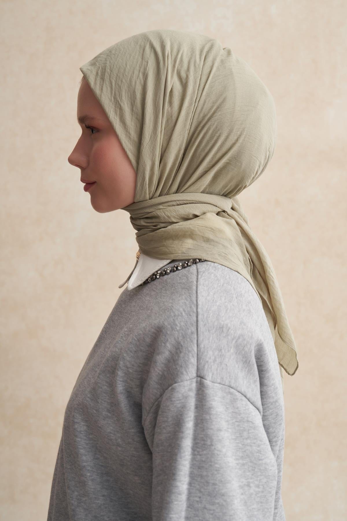 Organic Cotton Crinkle Square Scarf Soft Green