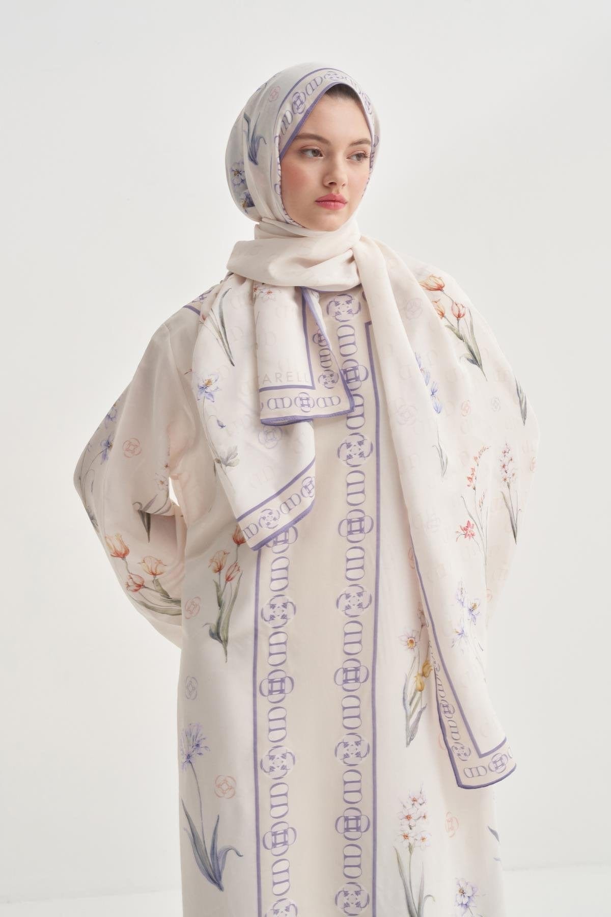 Palmara Monogram Viscose Scarf  Ecru