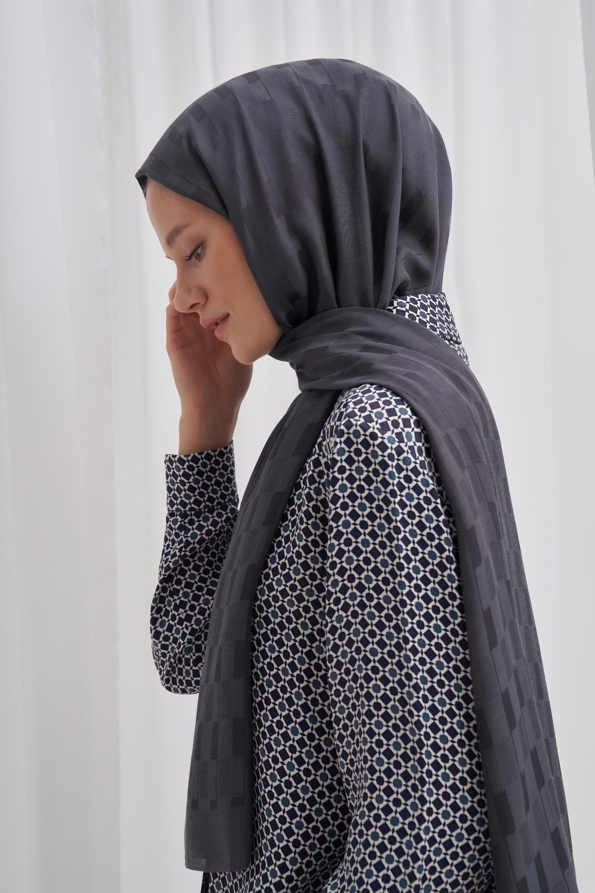 Pinstripe Jacquard Italian Silk Scarf Anthracite