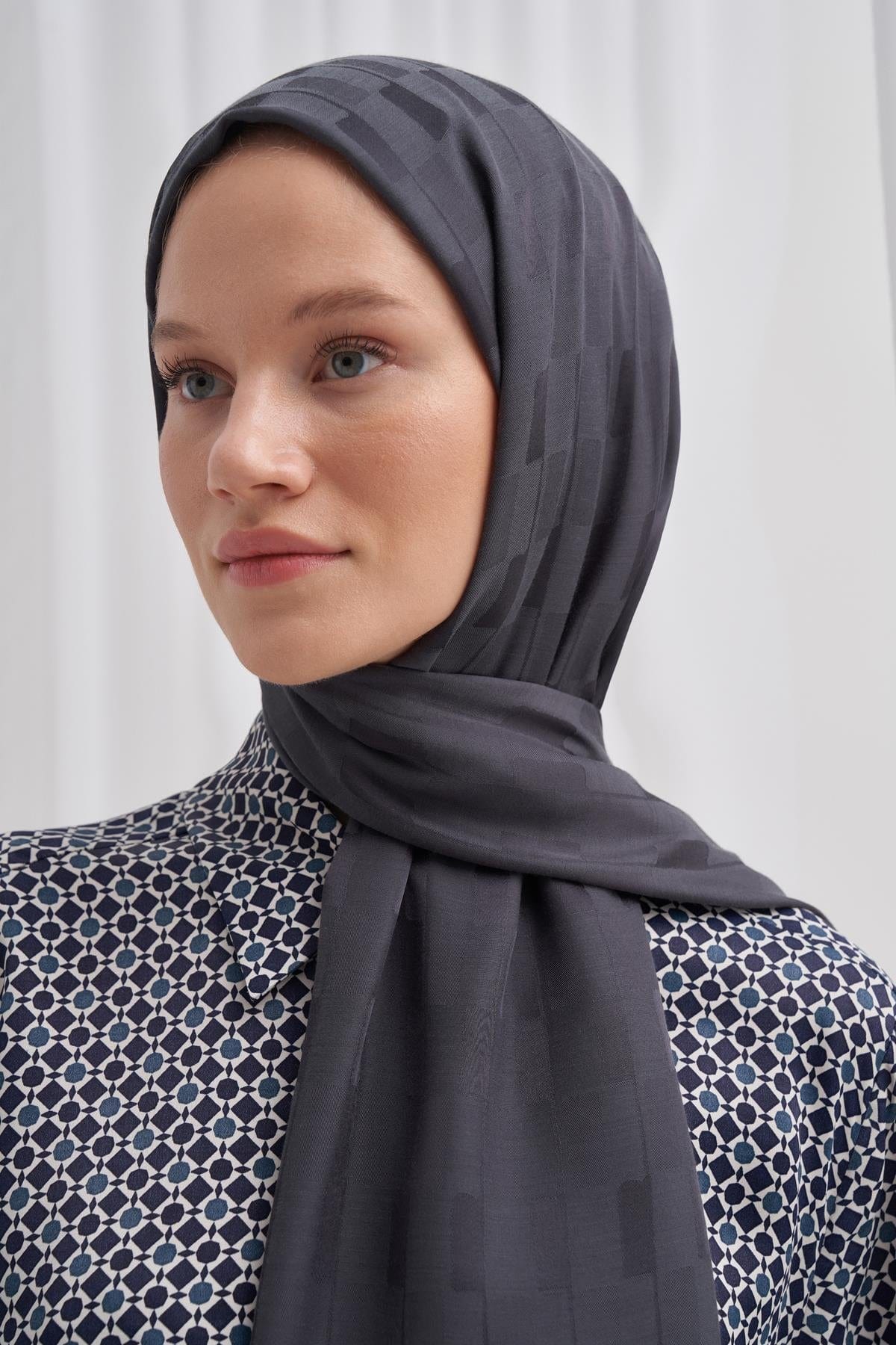 Pinstripe Jacquard Italian Silk Scarf Anthracite