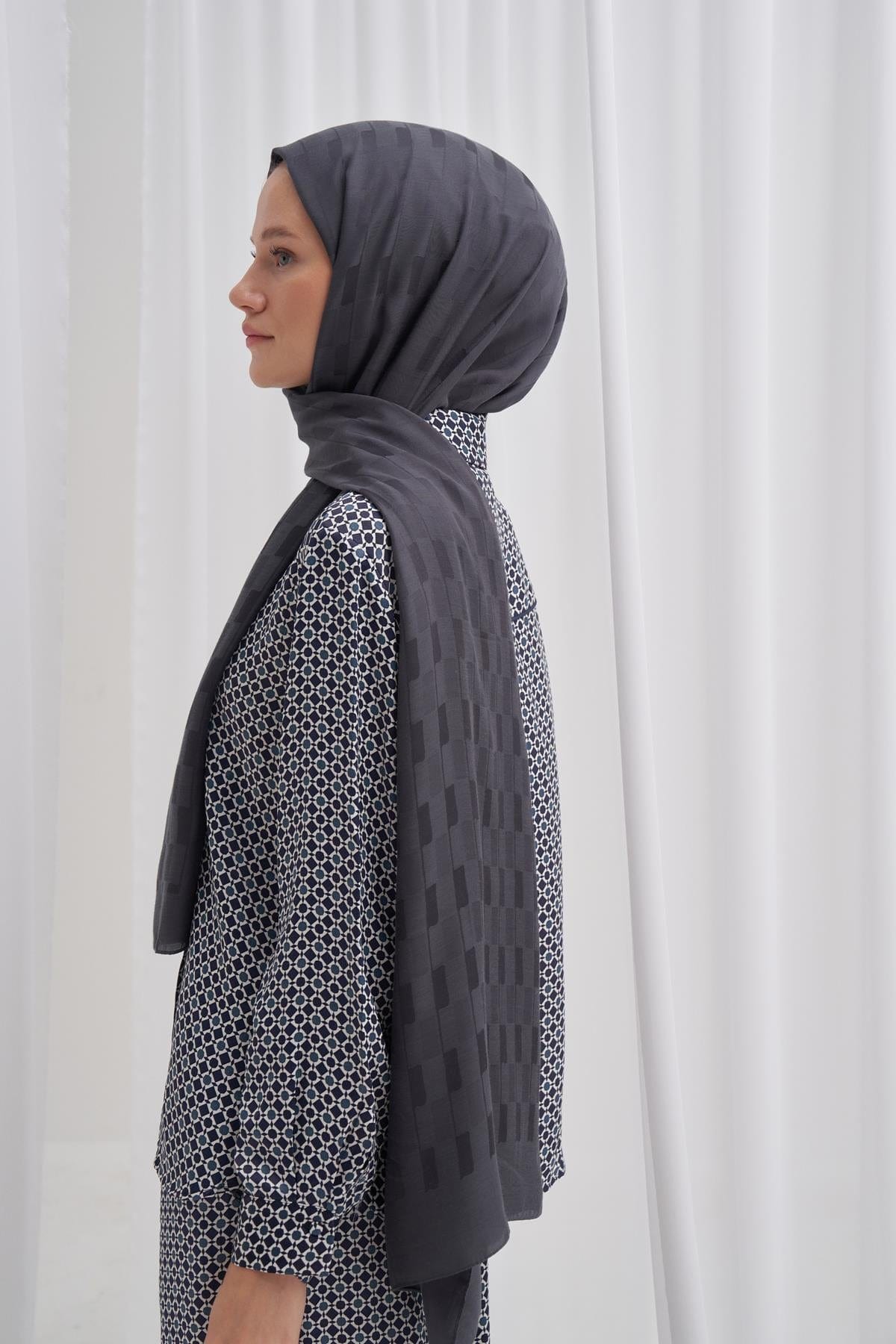 Pinstripe Jacquard Italian Silk Scarf Anthracite