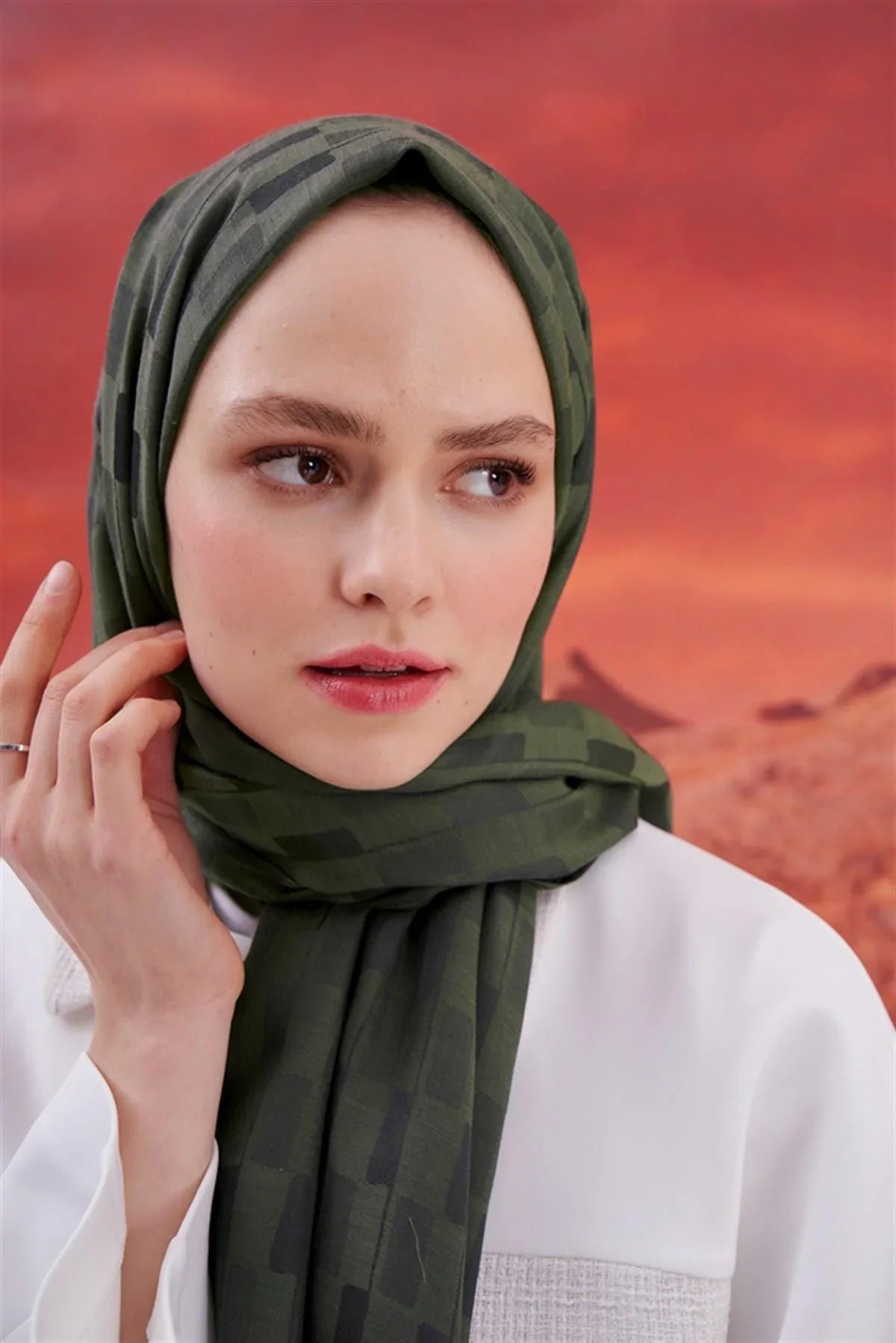 Pinstripe Jacquard Italian Silk Scarf Army Green