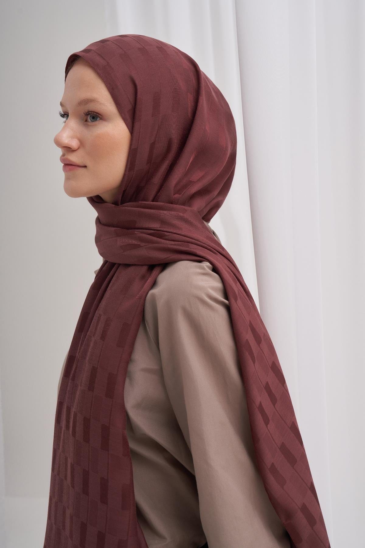 Pinstripe Jacquard Italian Silk Scarf Auburn