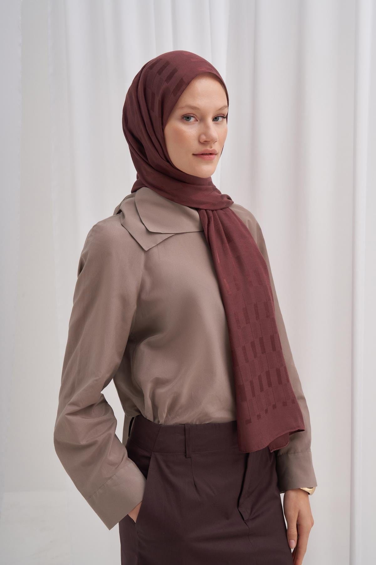 Pinstripe Jacquard Italian Silk Scarf Auburn