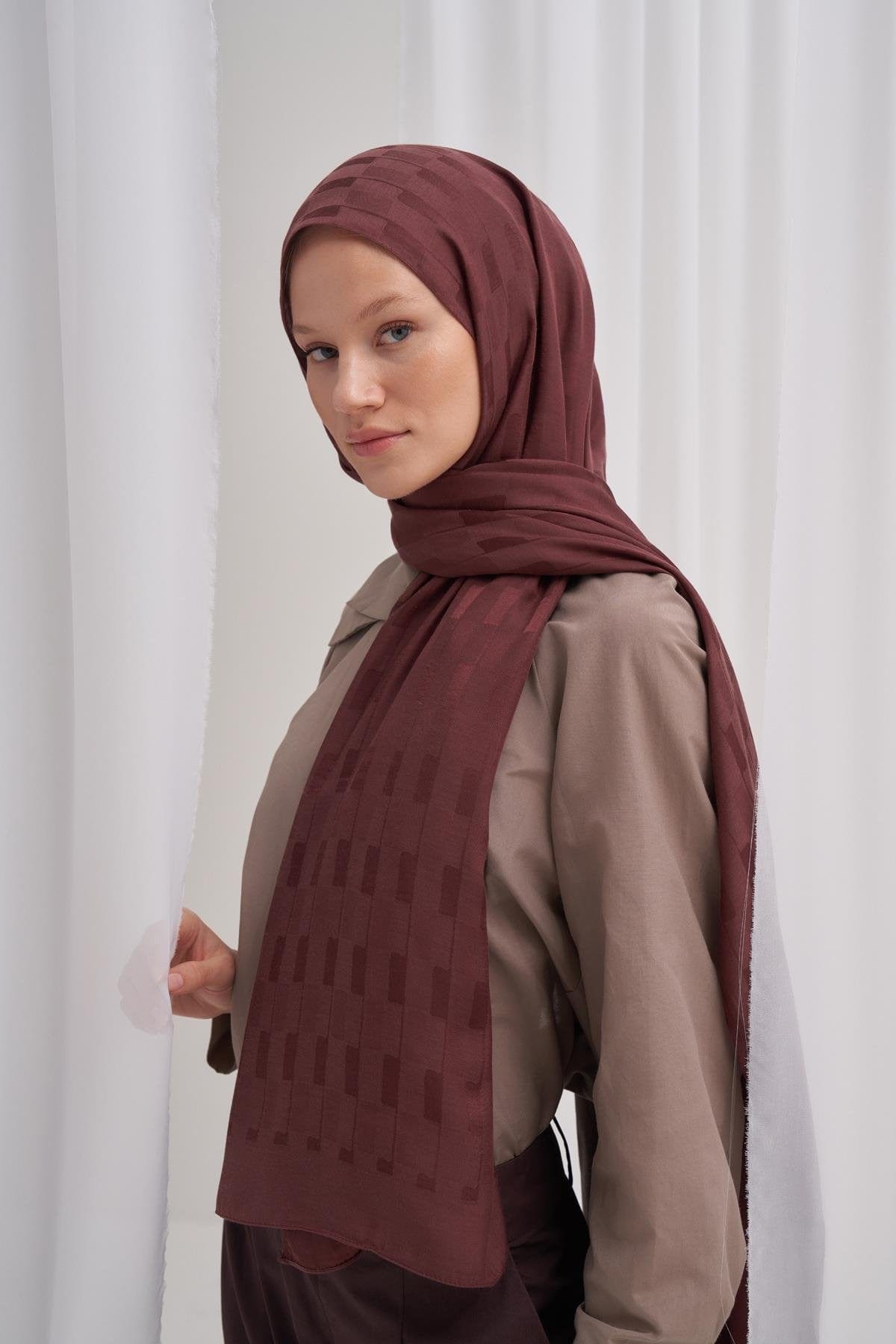 Pinstripe Jacquard Italian Silk Scarf Auburn