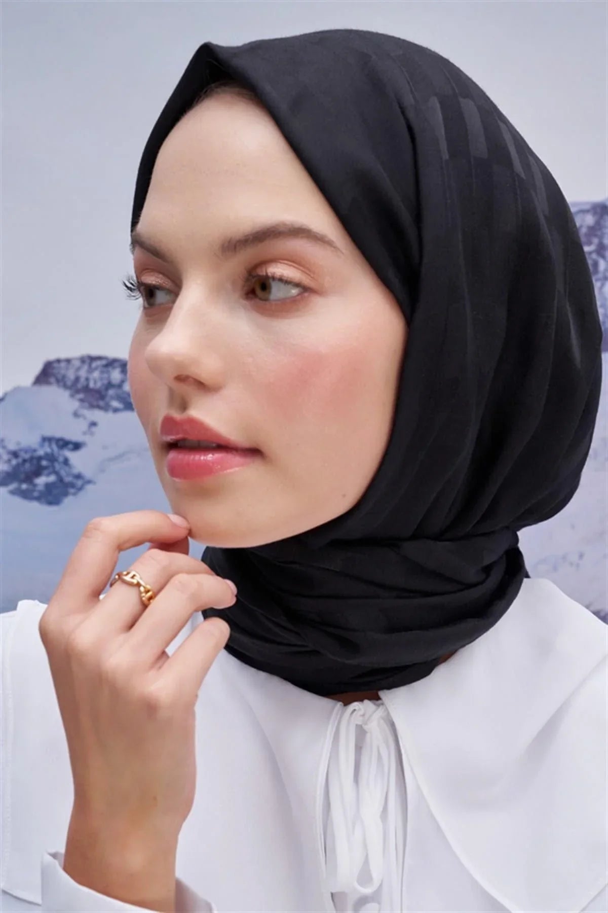 Pinstripe Jacquard Italian Silk Scarf Black