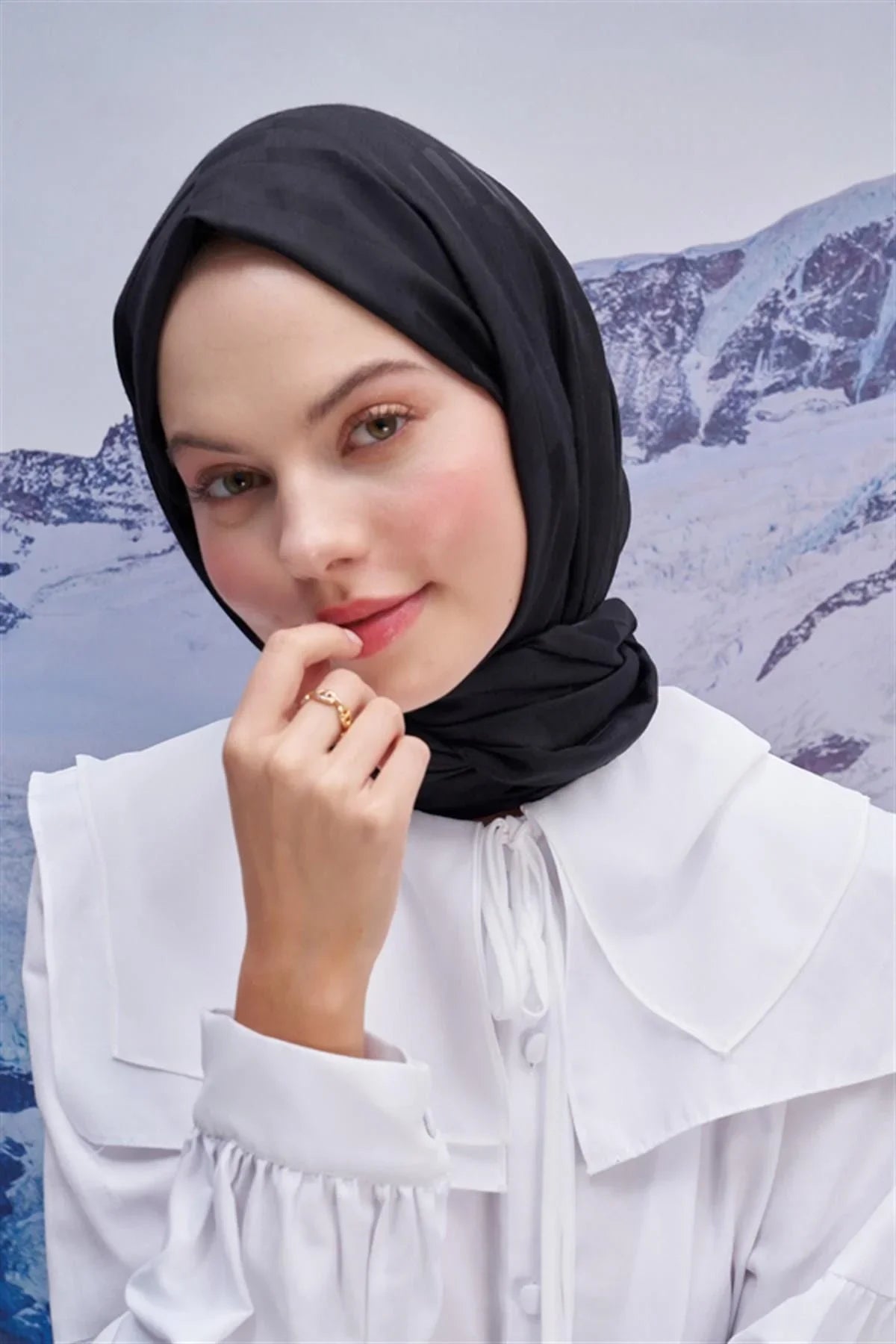 Pinstripe Jacquard Italian Silk Scarf Black