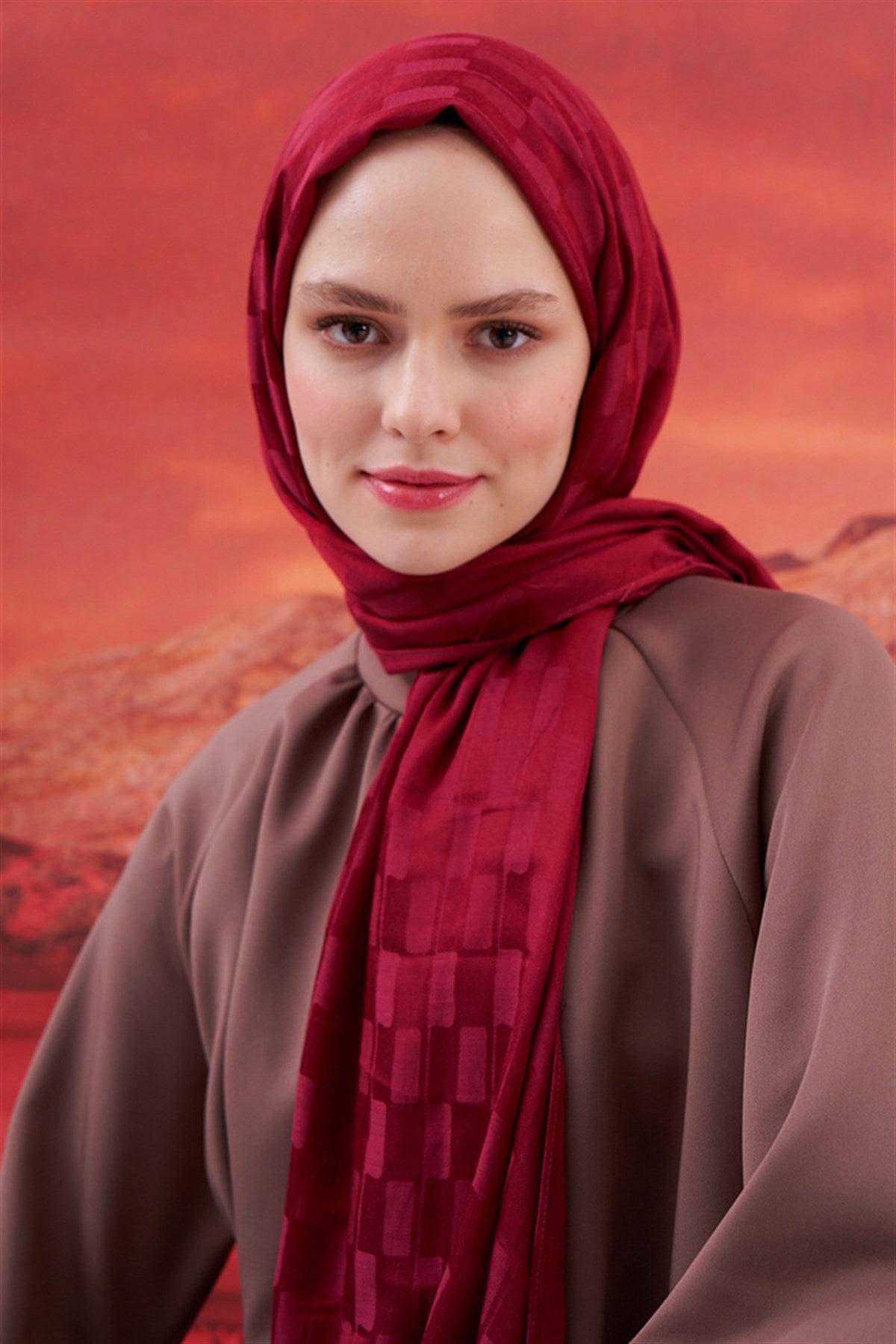 Pinstripe Jacquard Italian Silk Scarf Burgundy