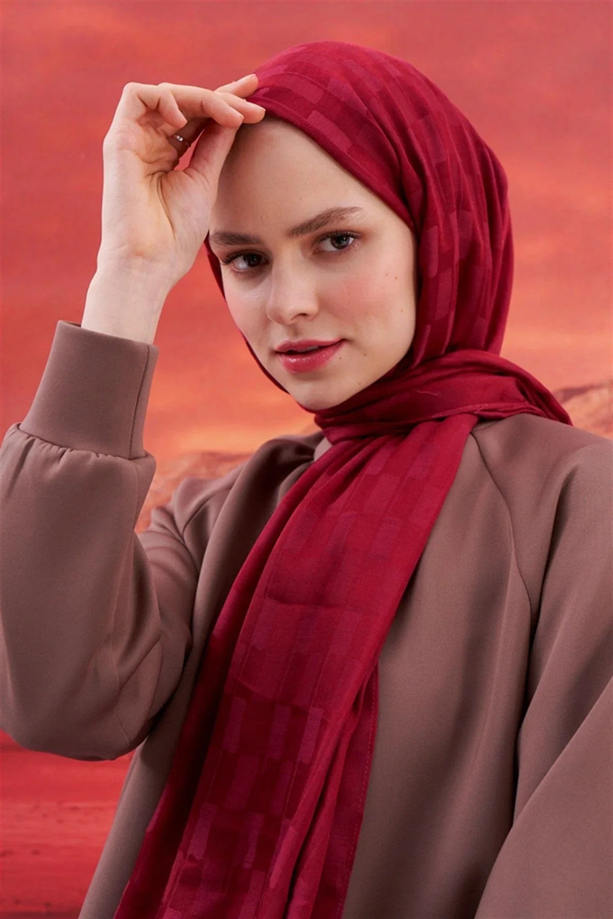 Pinstripe Jacquard Italian Silk Scarf Burgundy