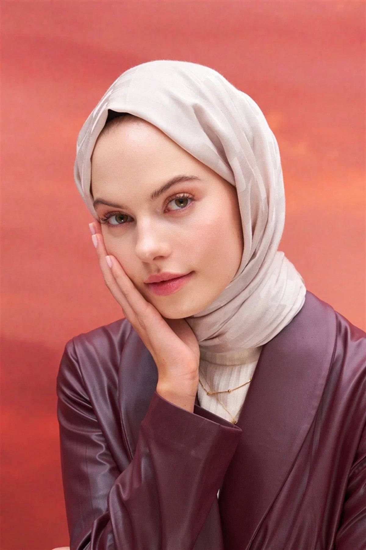 Pinstripe Jacquard Italian Silk Scarf Camel
