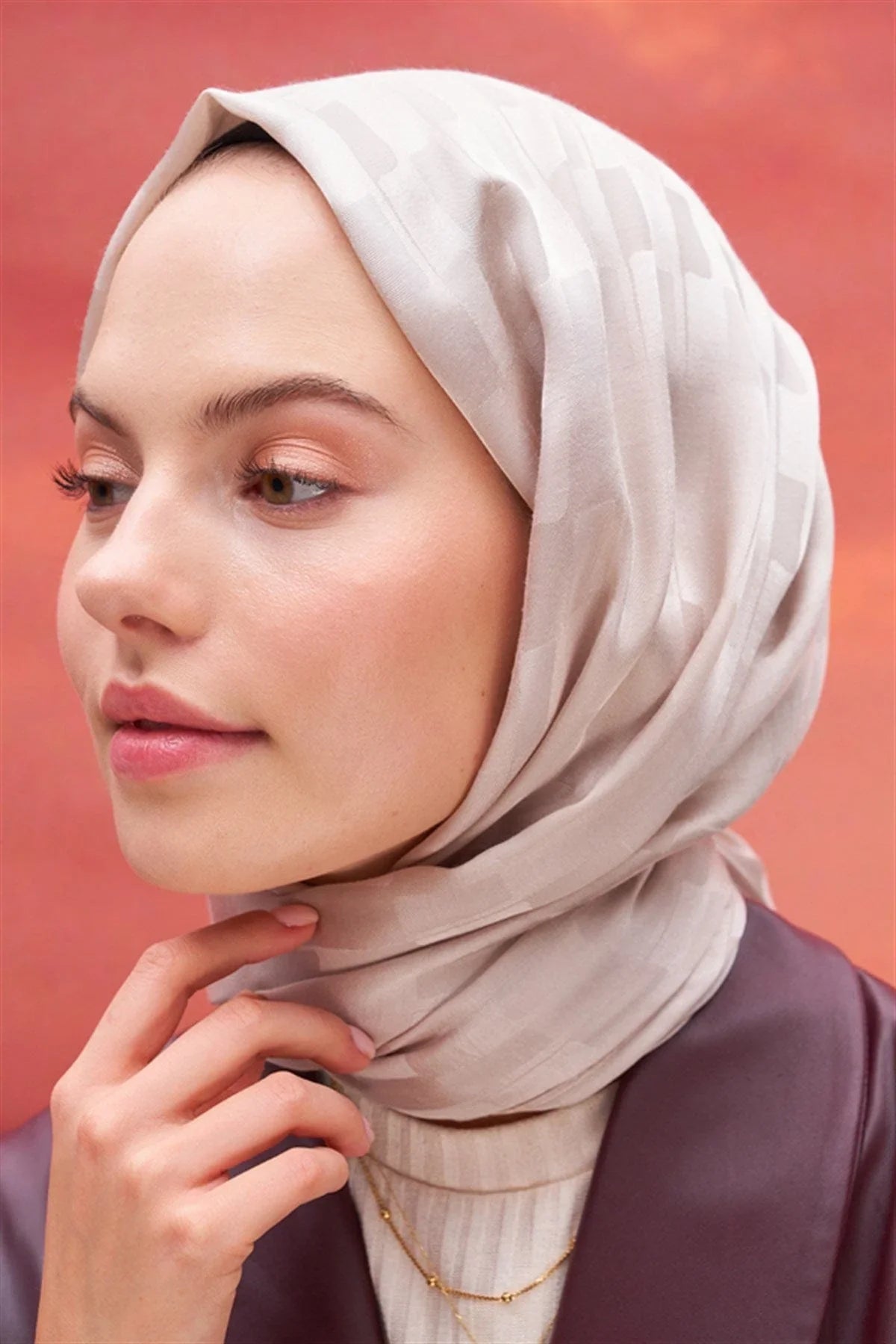 Pinstripe Jacquard Italian Silk Scarf Camel