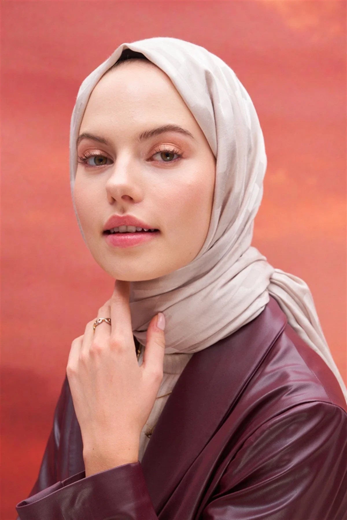 Pinstripe Jacquard Italian Silk Scarf Camel
