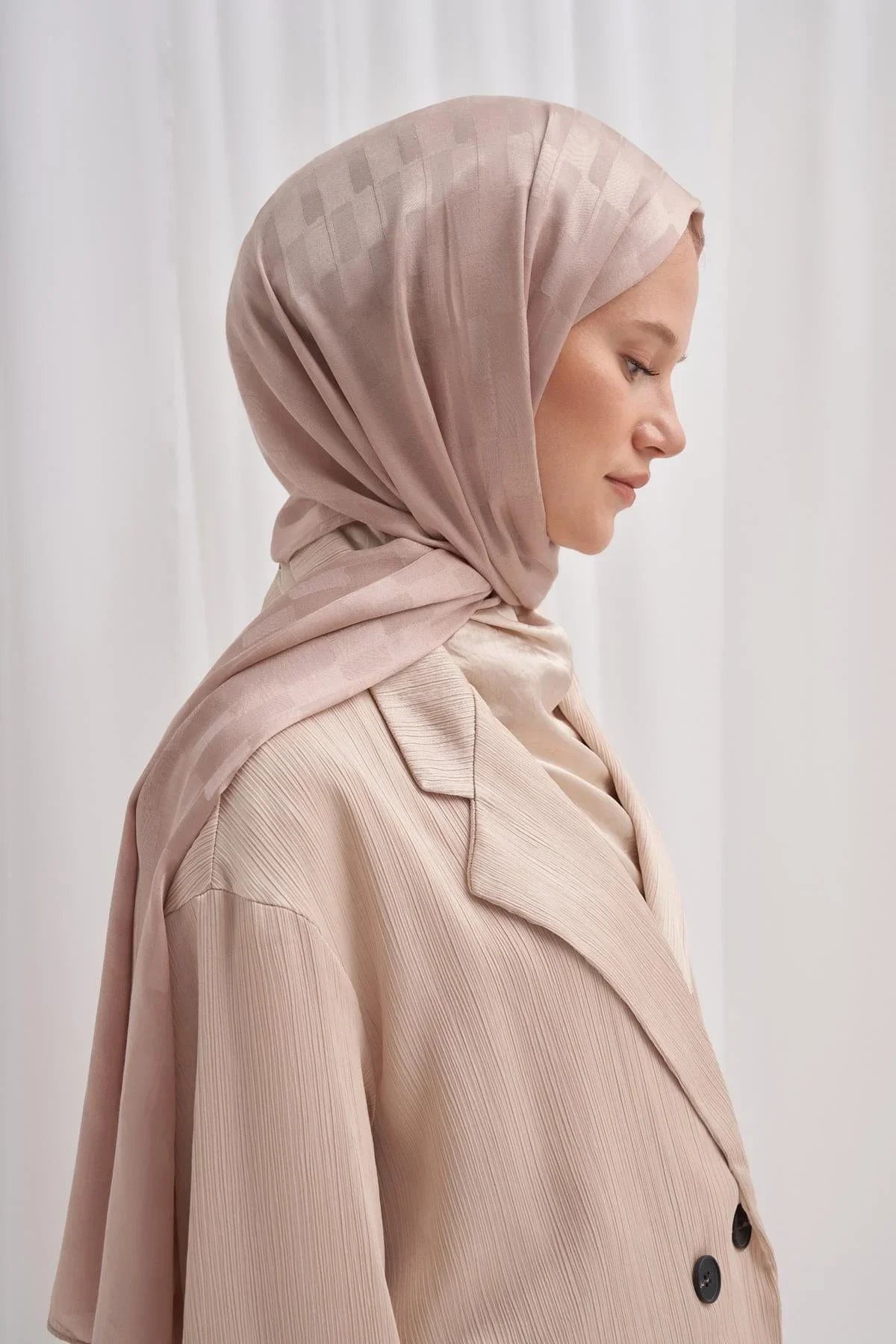 Pinstripe Jacquard Italian Silk Scarf Cream